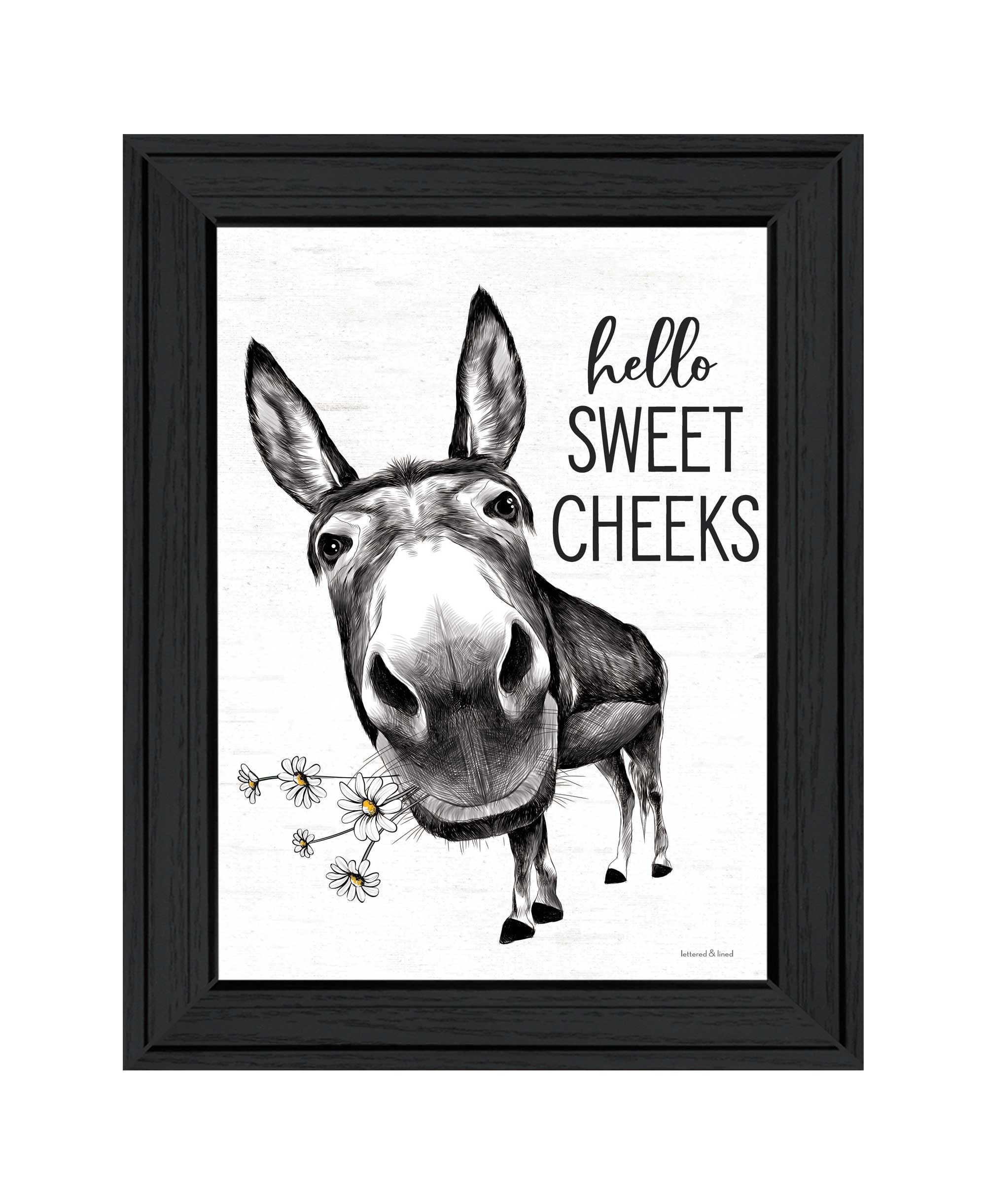 Trendy Decor 4U "Hello Sweet Cheeks Donkey" Framed Wall Art for Living Room, Home Wall Decor by Lettered & Lined 15"x19"