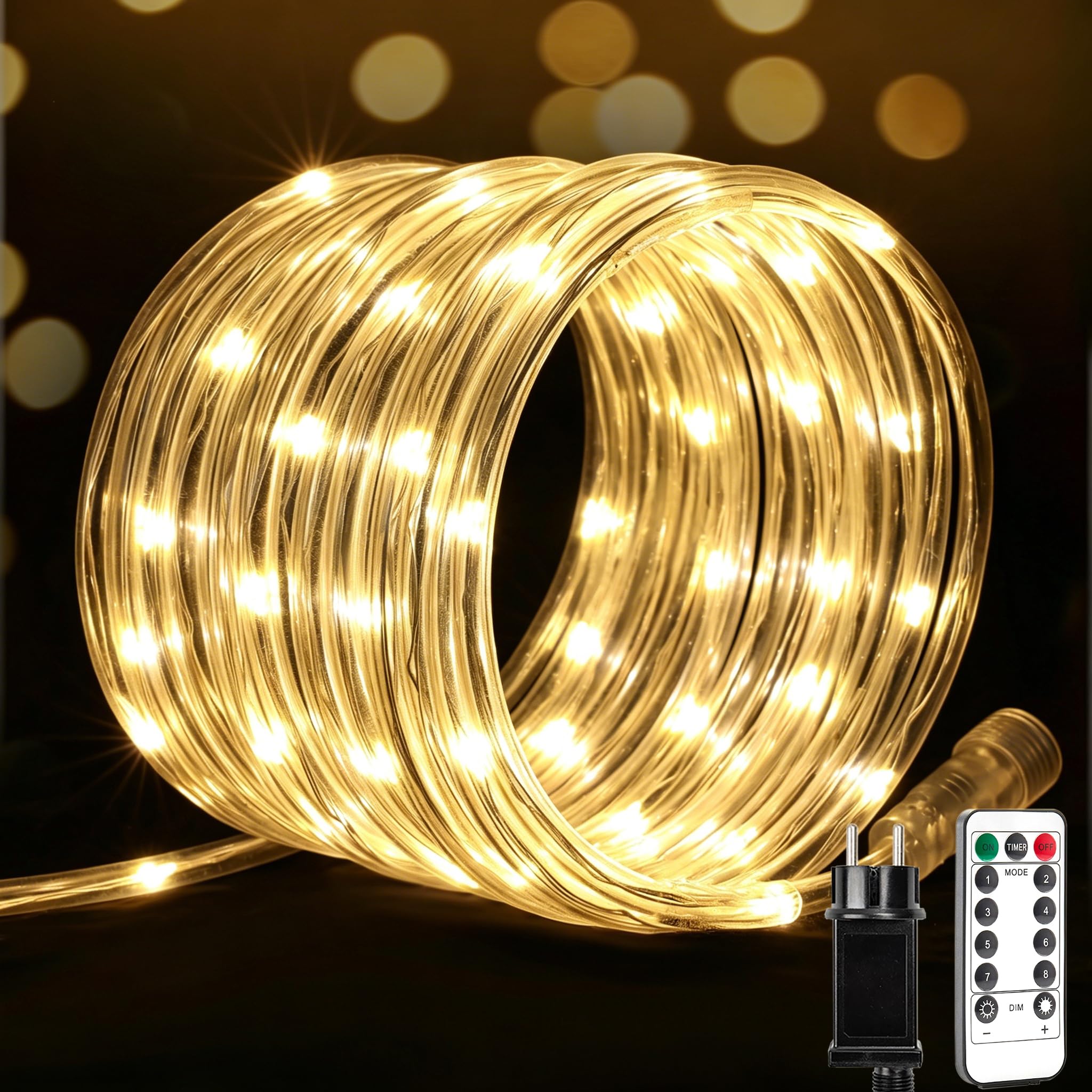 Verbindbare Lichterkette 50 m 500 LEDs, 5 x 10 m Schlauchlichter Warmweiß, Wasserdicht, Fernbedienung, 8 Modi, für Garten, Terrasse, Weihnachten
