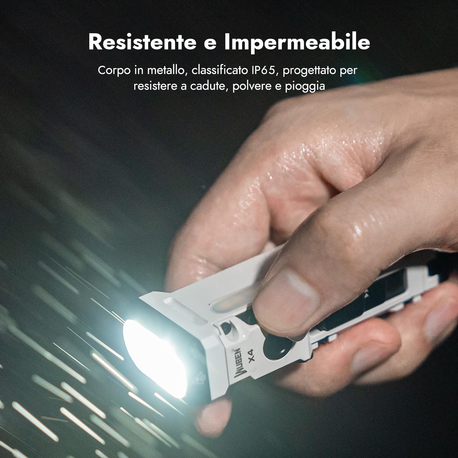 WUBEN X4 Mini torcia LED con luce RGB, piccola torcia ricaricabile 1500 lumens, torcia tattica EDC IP65 flash torch per campeggio, regalini, emergenze