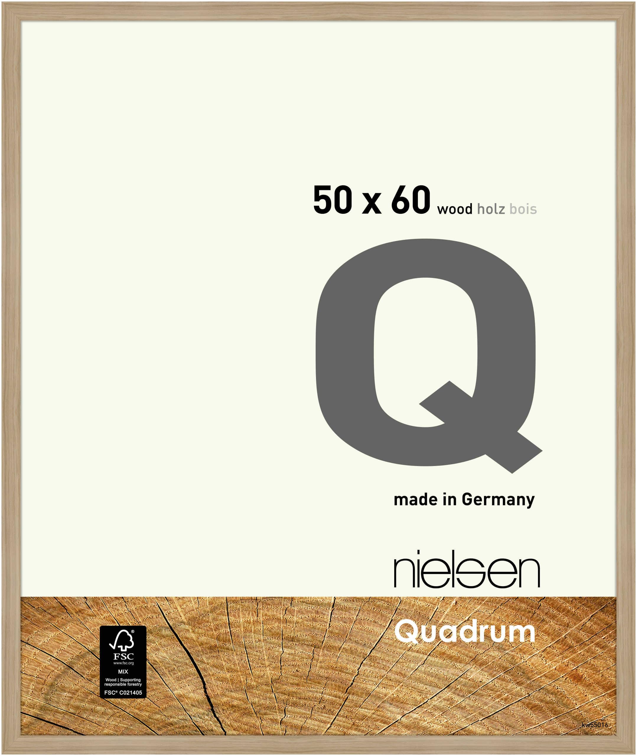 nielsen Holz Bilderrahmen Quadrum, 50 x 60 cm, Hellbraun | Holz Posterrahmen im Hoch- & Querformat zum Aufhängen Hellbraun matt Echtglas