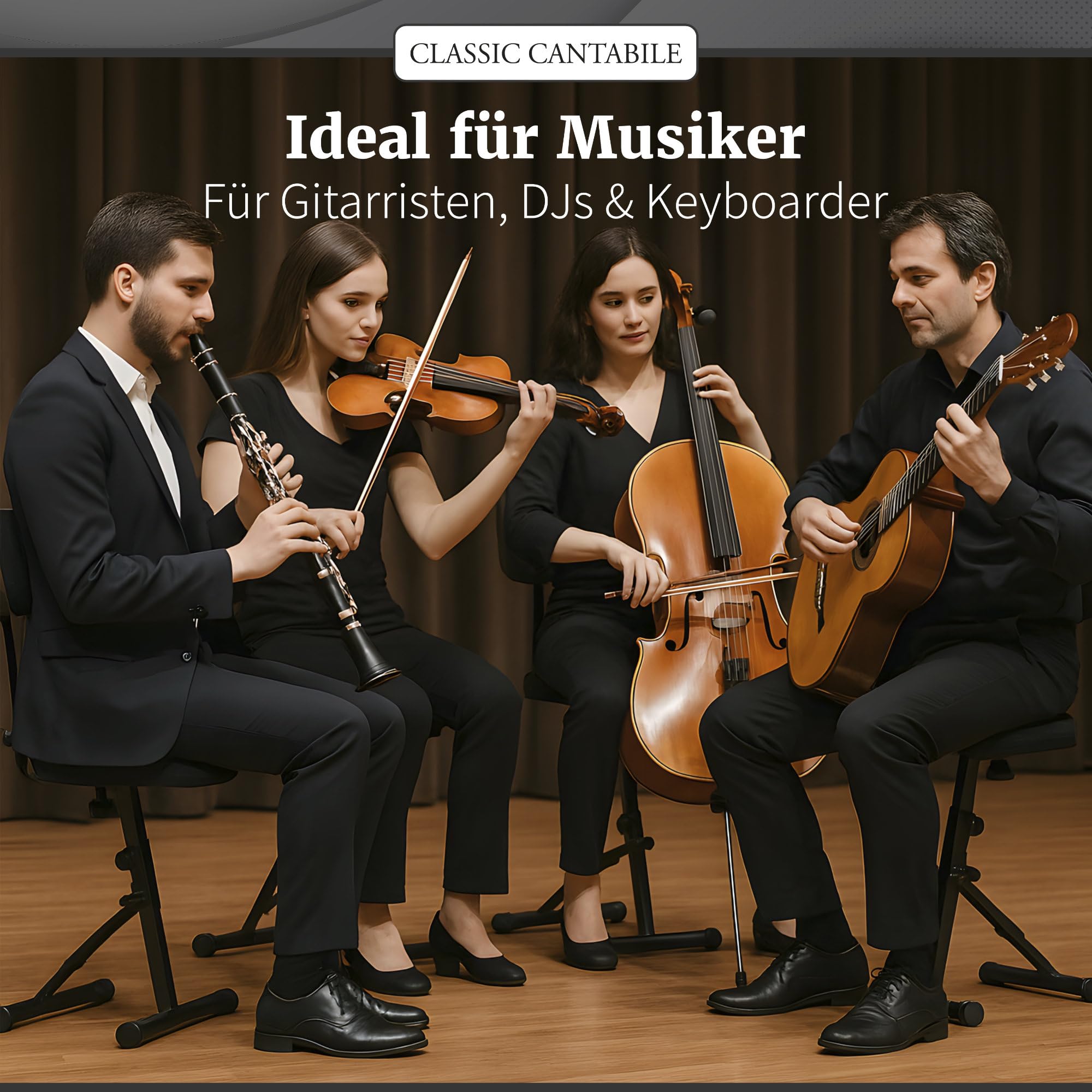Classic Cantabile ST-200 PRO Stehhilfe, Keyboarder und DJs, Fußstütze | Massives Stahlgestell mit Gummifüßen, Sitzhöhe 5-stufig einstellbar, Lehne 2-fach verstellbar, Sitzfläche (BxHxT): 41 x 8