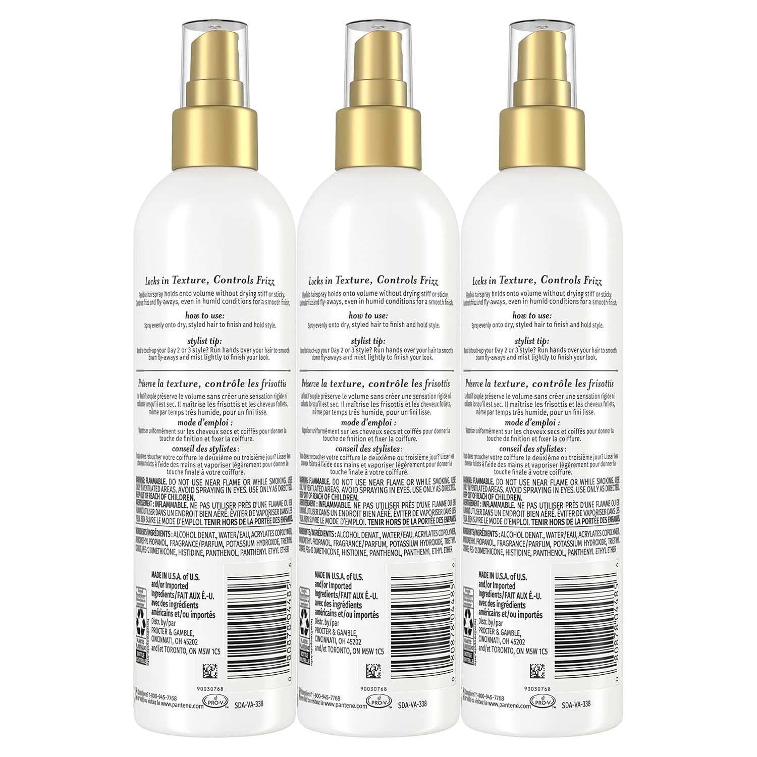 Pantene Hairspray Non-aerosol, Volume Lasting Hold, Pro-V, Body & Softness Texturizing, 8.5 fl oz, Triple Pack