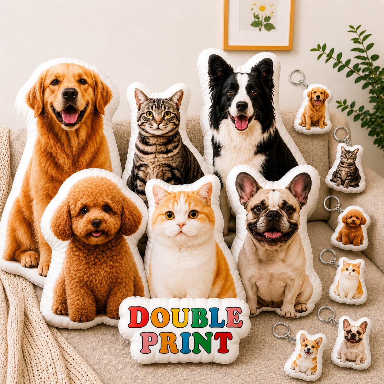 iDIY Custom Pillow-Custom Face Pillow, Personalized Pillow Dog Cat Shaped, Personalized PillowWith Pcture, Personalized Gifts for Women Family and Friends