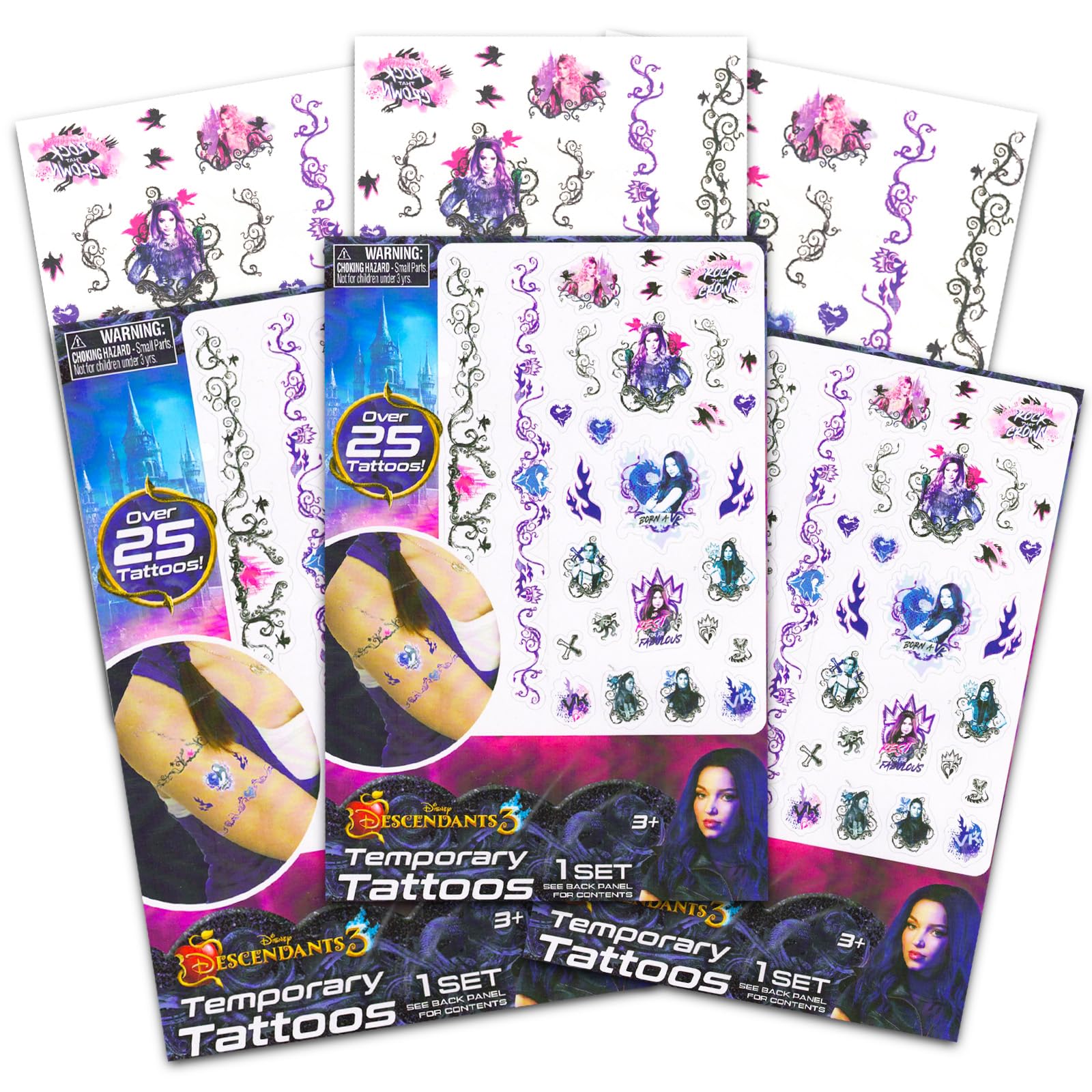 Disney Descendants Temporary Tattoos for Kids Bundle ~ Over 75 Disney Temporary Tattoos from the Movie Descendants 3 | Disney Party Favors for Kids