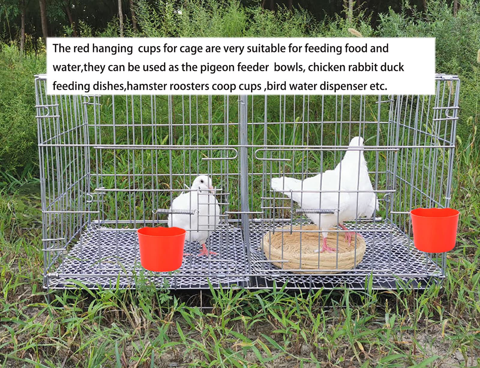 20 Pack Cage Cups Chicken Feeders Waterer Bird Water Cup Bunny Food Bowl Plastic Drinker Hanging Quail Dove Feeding Watering Dish Seed Container Coop Feeder for Parakeet Poultry Pigeon