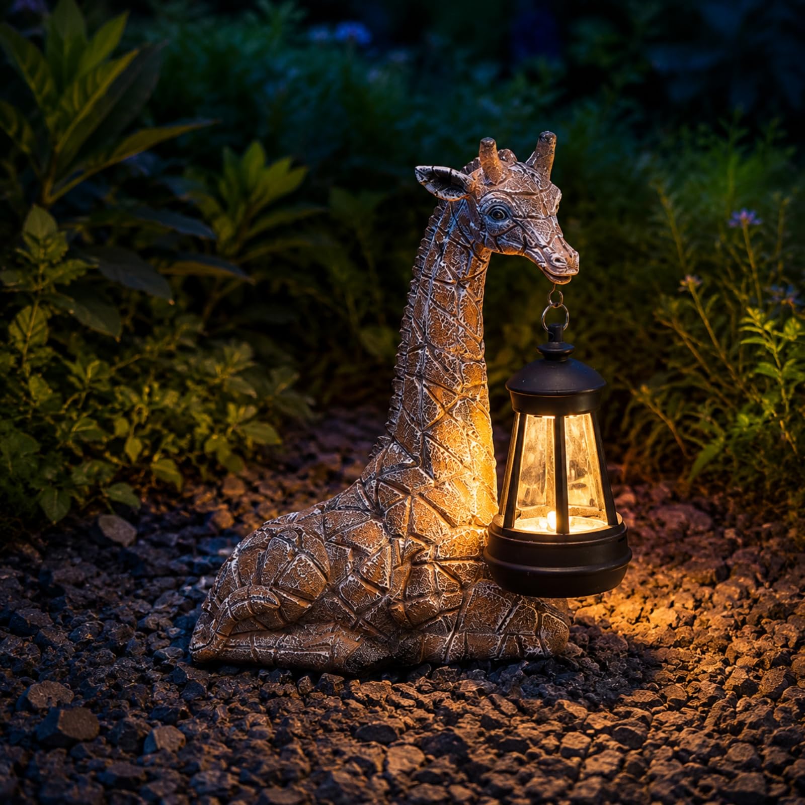 KESOTO Lanterna Paesaggistica con Motivo di Giraffa in Resina con Finitura Imitazione Pietra E Dettagli Traforati per Luce Notturna Adatta per Terrazza Giardino E Sentiero, Stile B