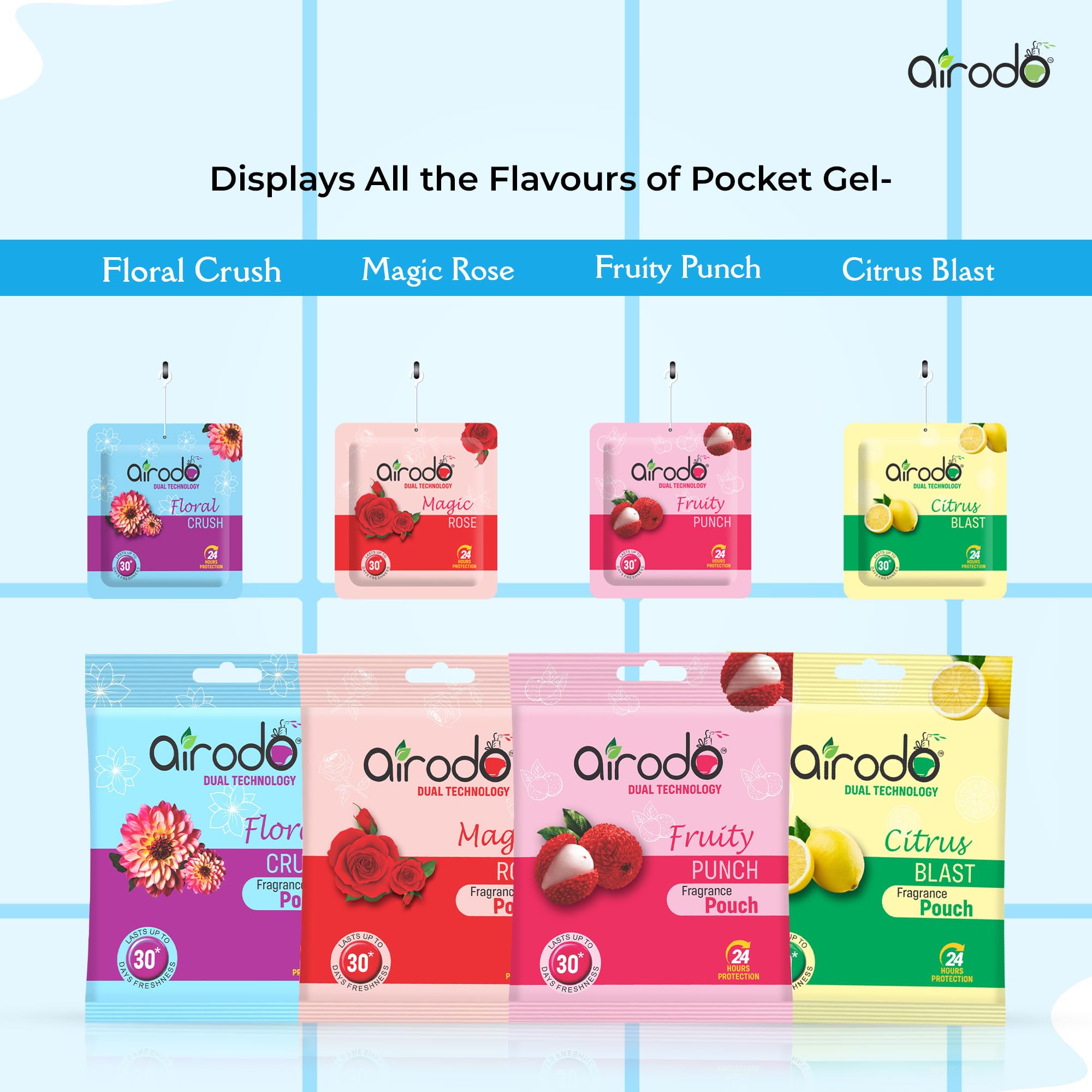Airodo Air/Room Freshener Floral Crush Pocket Gel with Dual Technology long lasting Instant Automatic Fragrance Booster Lasts Up to 30 Days (Pack of 5) 3