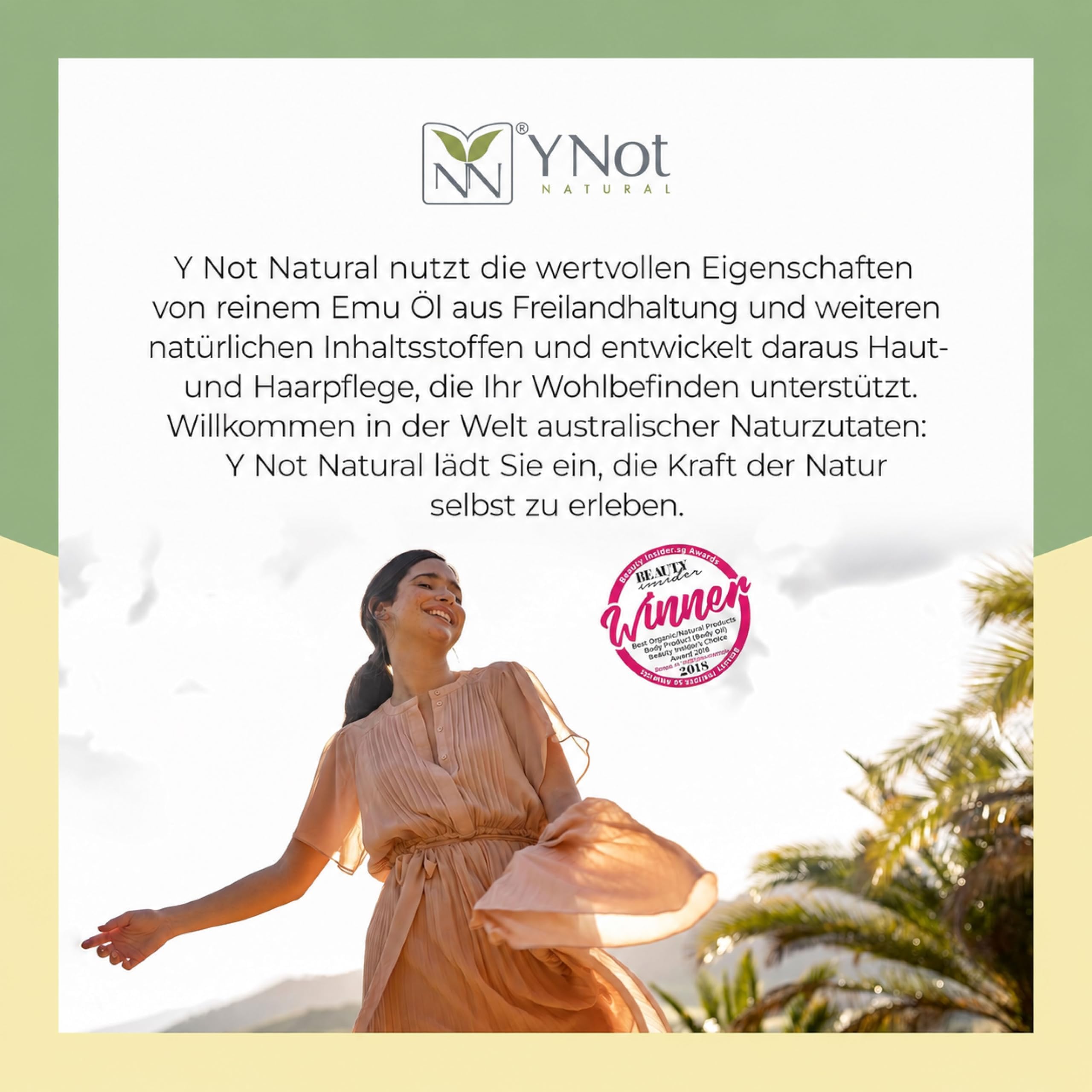 Y Not Natural Emu Öl Ohne Duft, 1er Pack (1 x 200 ml) | Reines australisches Emuöl, reich an Omega 3, 6, 7 und 9, feuchtigkeitsspendend für trockene Haut, Gesicht und Körper, vegan