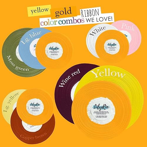 Miniatura 3 de Cinta de oro amarillo de 14 de pulgada, rollo de satén de 36 yardas, perfecto para arte, boda, corona, baby shower, embalaje de cumpleaños,