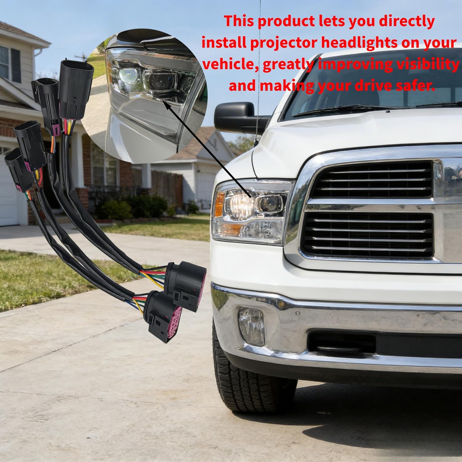 2Pcs Quad to Projector Headlight Conversion Harness, Exact Compatible with 2009-2018 Dodge Ram, Plug-and-Play Wiring Adapter
