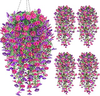 4PCS Artificial Hanging Flowers for Outdoors, Fake Hanging Plants Outdoo...