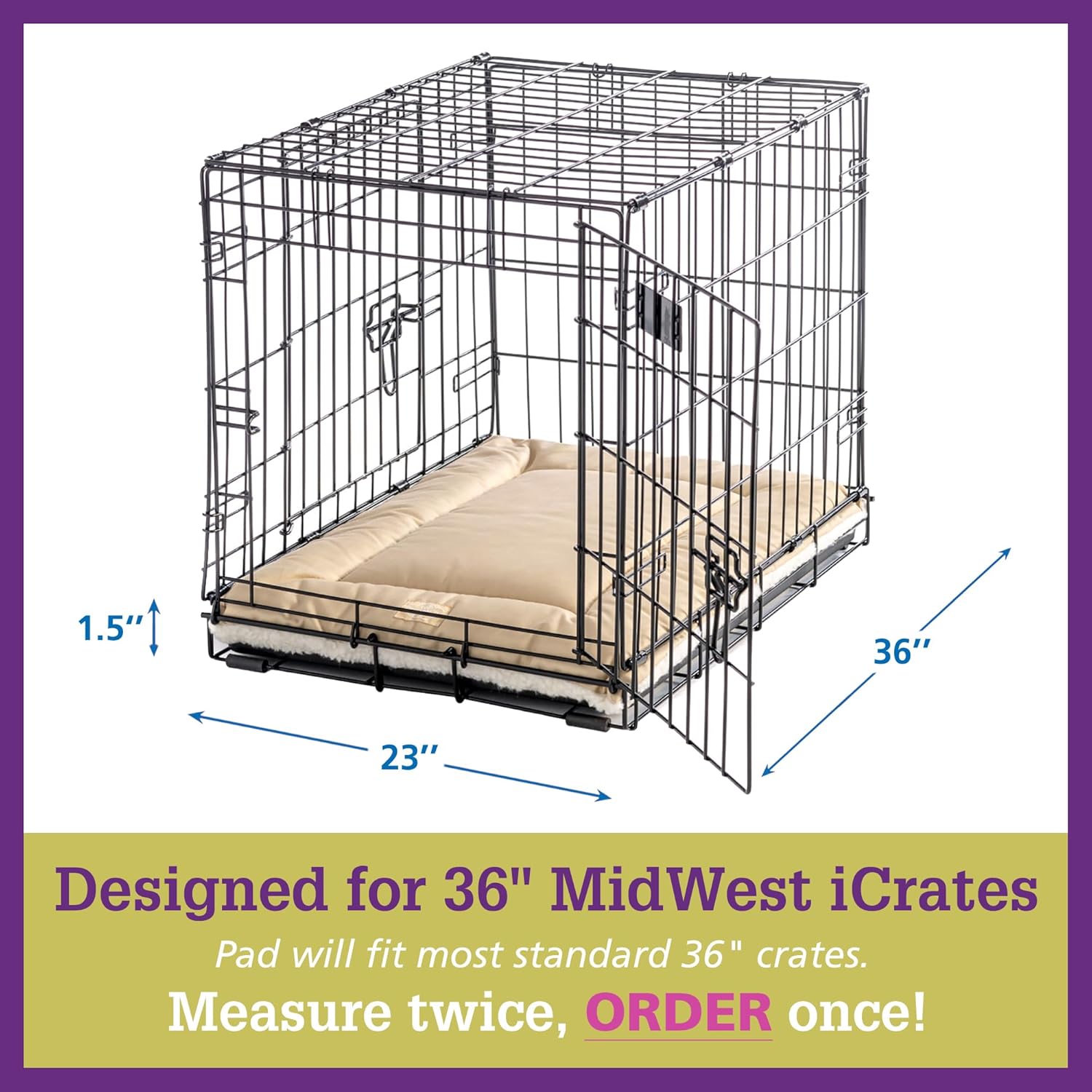 Pet Dreams Dog Crate Pad - Washable Kennel Mat, Crate Pads for Dog Cages, Non-Toxic, Flat Indoor Cat Bed, Fits iCrate 18, 24, 30, 36, 42, 48 Inches (Grey, Large, 36")