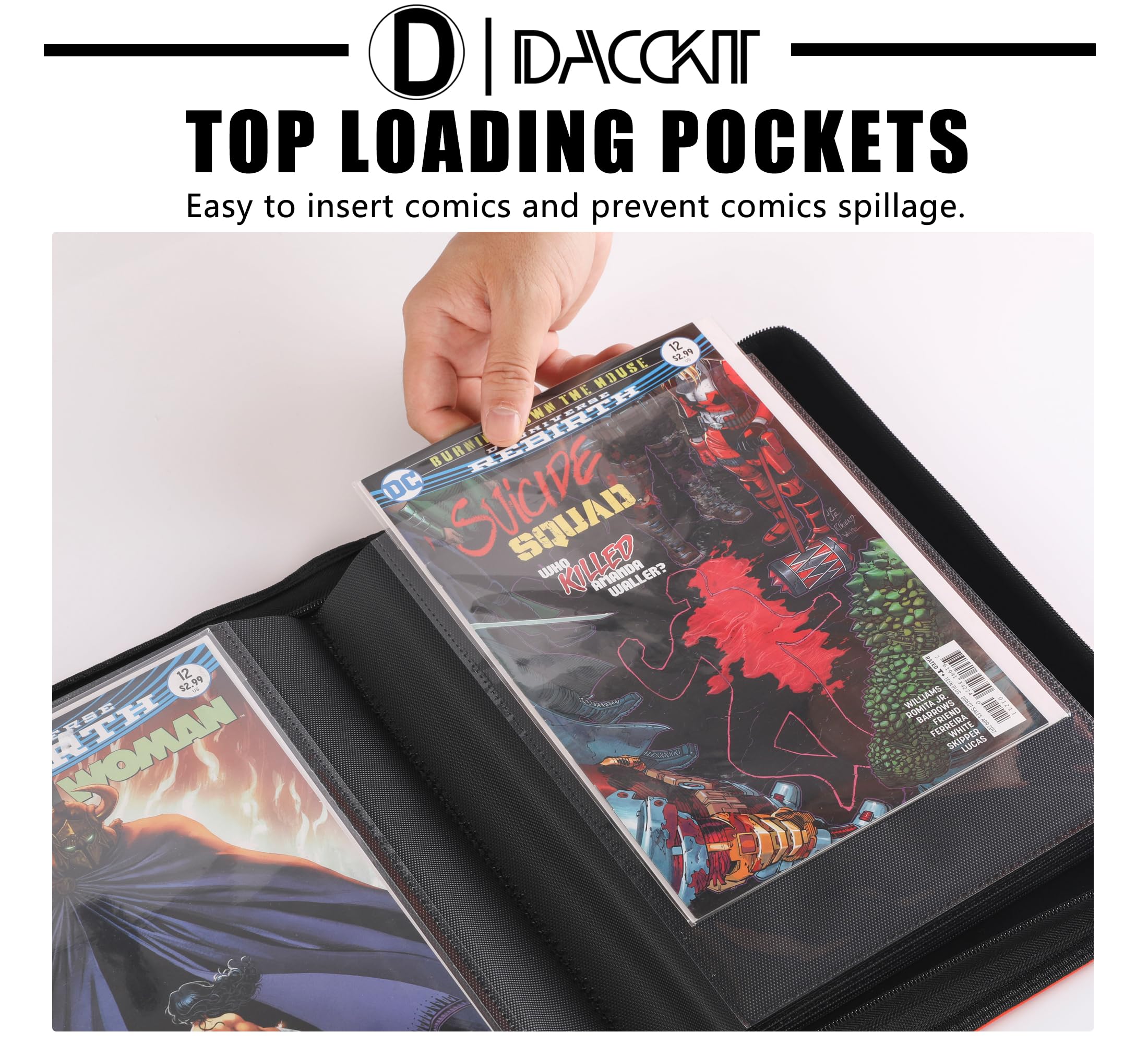 D DACCKIT Classeur de bandes dessinées, album de bandes dessinées avec pochettes pour bandes dessinées ordinaires et bandes dessinées, emballé et emballé – Classeur de rangement pour 24 bandes
