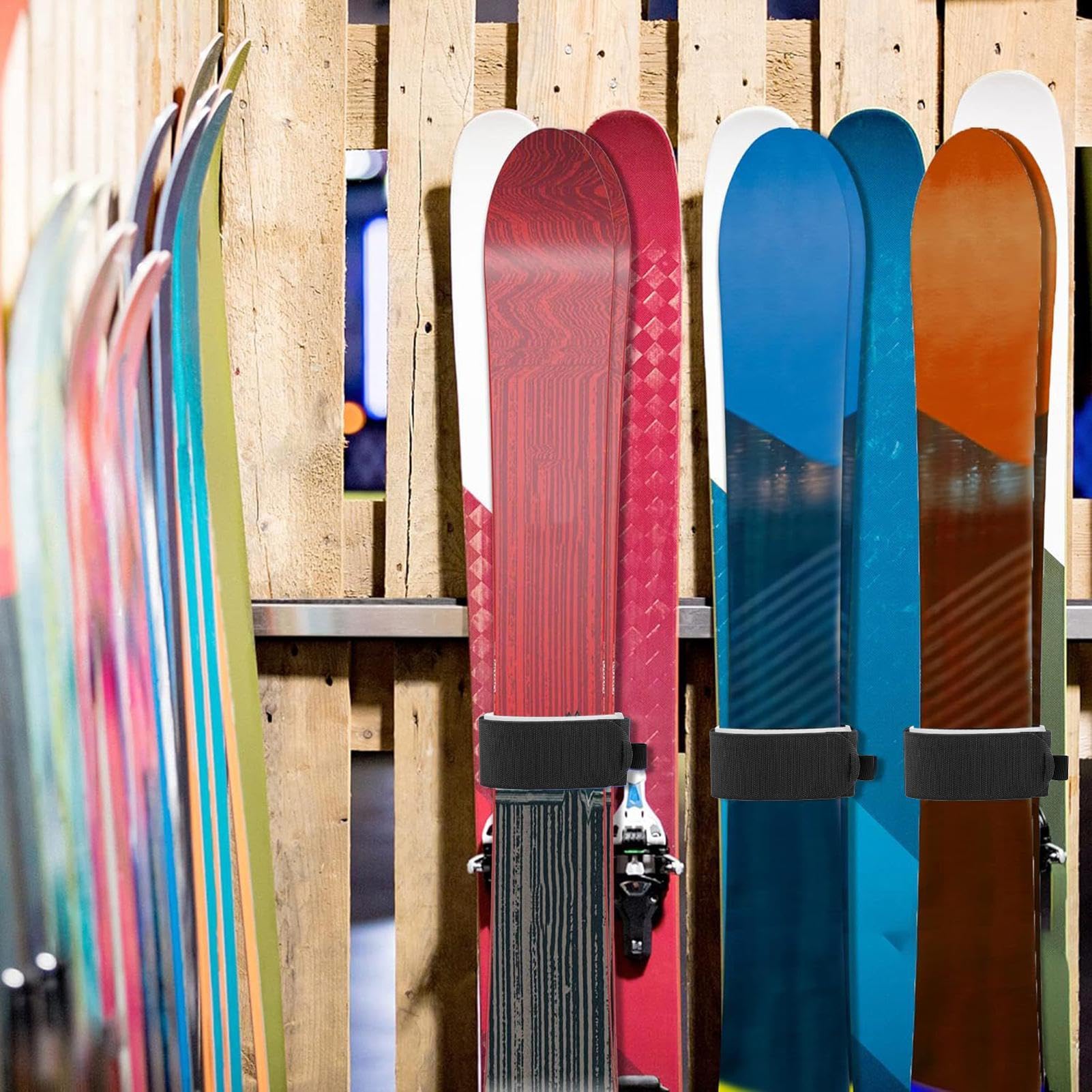 Cinghia per snowboard, skigurte da trasportare | Fascetta per snowboard – 4 supporti per bastoni, fasce da sci regolabili, tracolla per un facile trasporto, cinghia da snowboard, accessori da sci