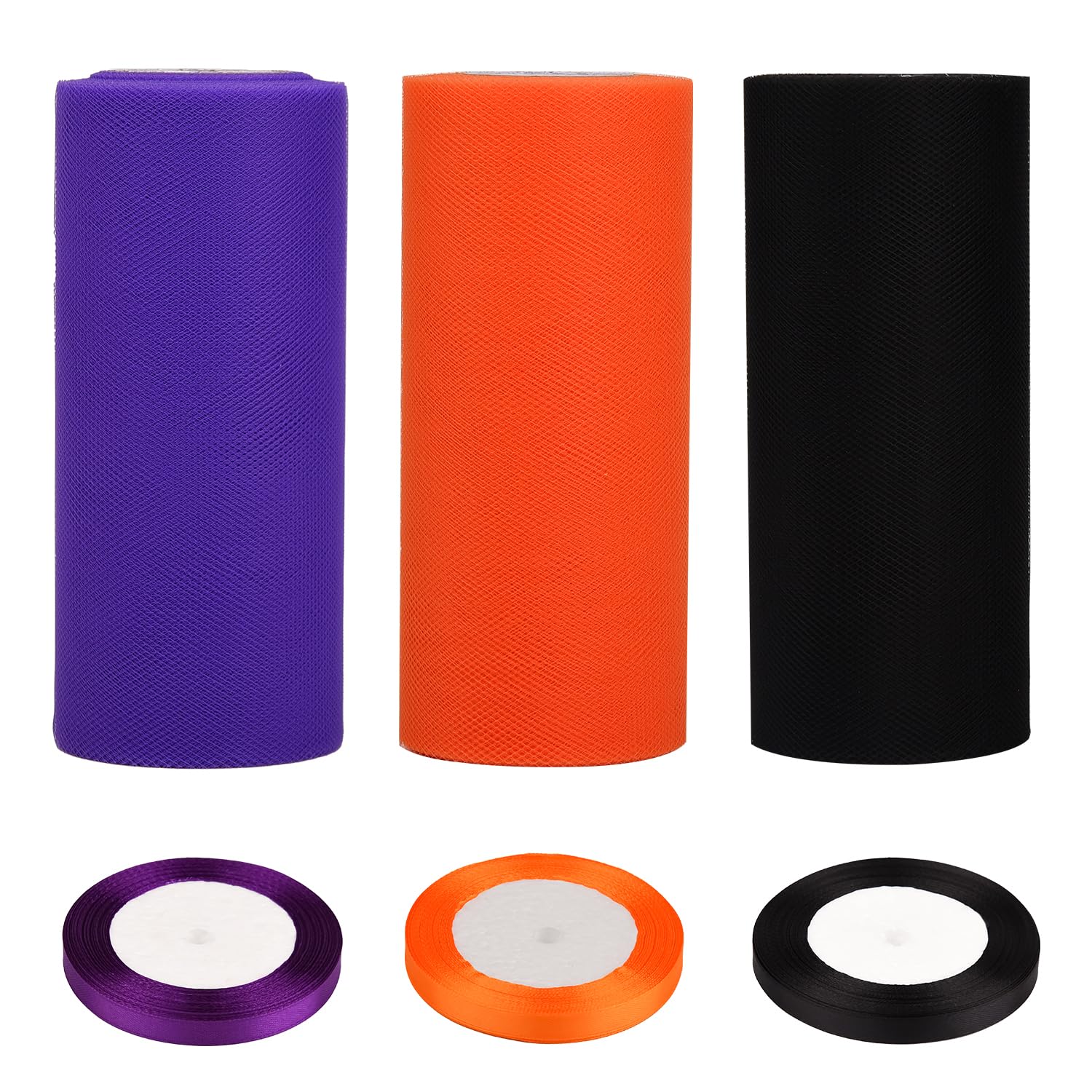 3 Rotoli Di Tulle Per Halloween, Viola Arancione Nero, 15 Cm X 25 M Ciascuno, Tessuto Per Decorazioni E Tutù