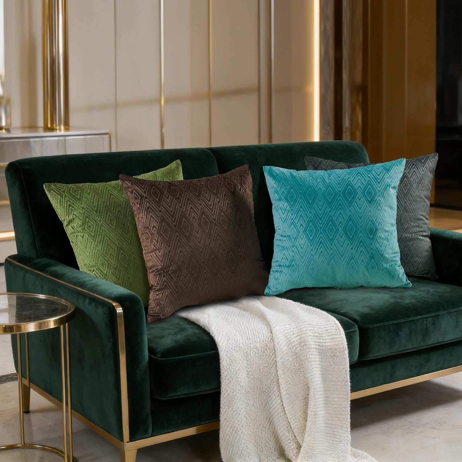 Home Soft Things Ikat Velvet Throw Pillow Covers 4 Pieces, 20'' x 20'', Gardenia, Decorative Square Solid Pillowcase Boho Modern Couch Pillow Covers