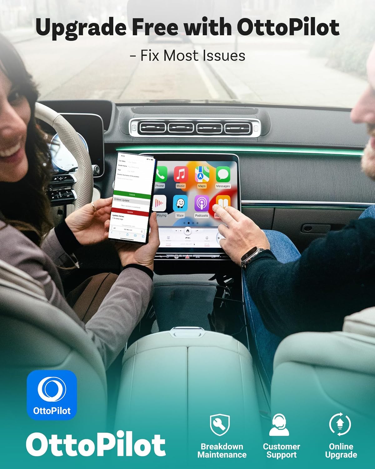 OTTOCAST Mini Pico Wireless CarPlay & Android Auto Adapter, Dual Wireless Conversion, Wi-Fi 6, Bluetooth 5.4, Ultra-Compact, One-Button Phone Switch