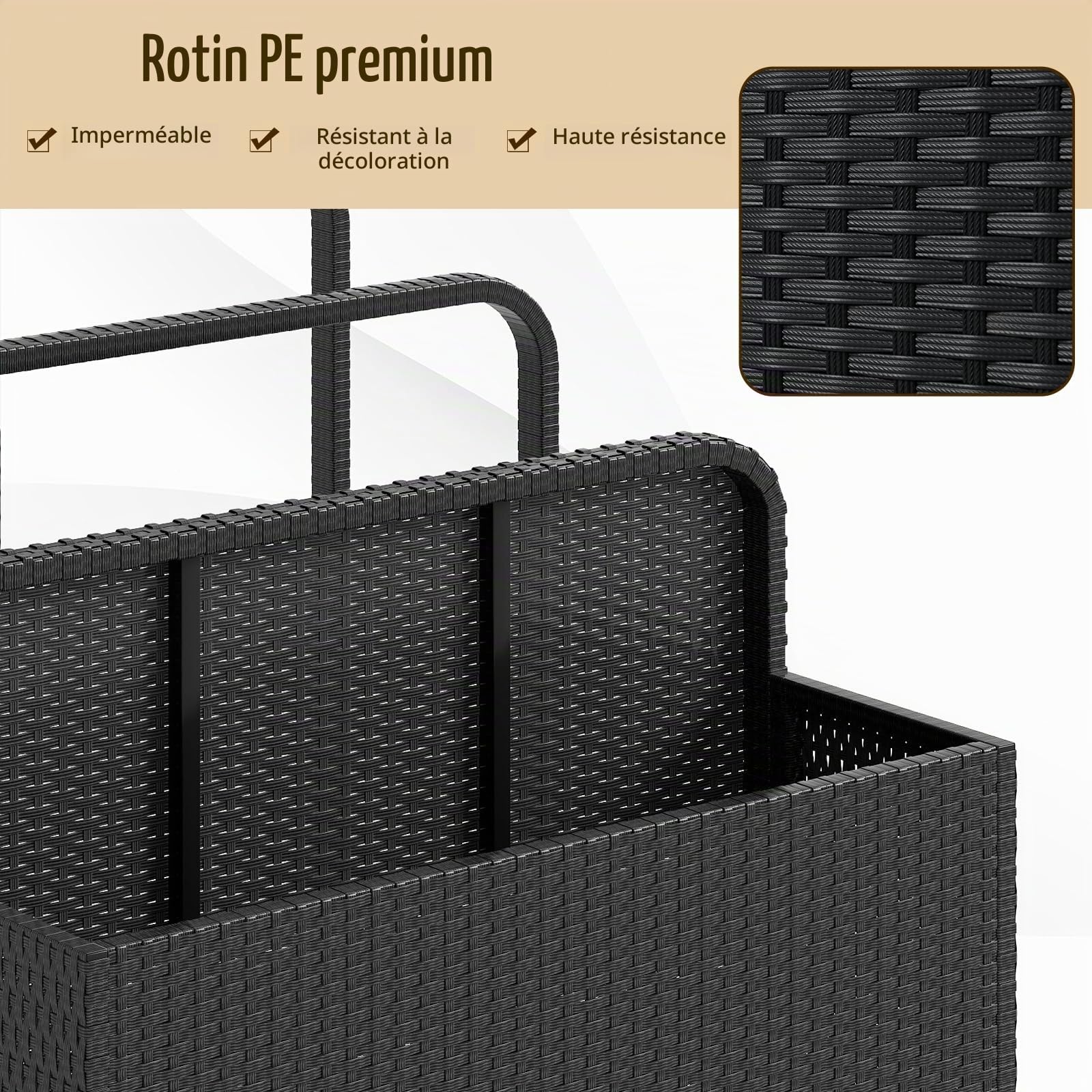GIANTEX Étagère de Piscine avec 2 Porte-Serviettes et Coffre de Rangement en Osier, 4 Roulettes pour Déplacement Facile, Coffre Piscine Exterieur pour Bouées, Matelas Gonflables, Coussins (Noir)
