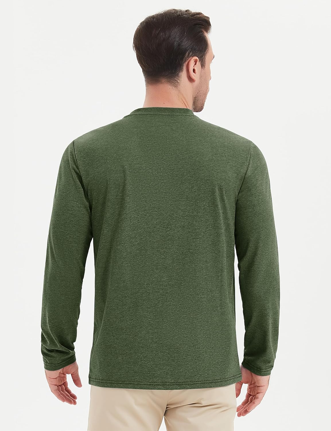 Cotrasen Mens Long Sleeve Shirt Cotton Crew Neck Soft Moisture Wicking Tee Shirts Casual Solid Color Basic Tees Army Green XL - Image 4