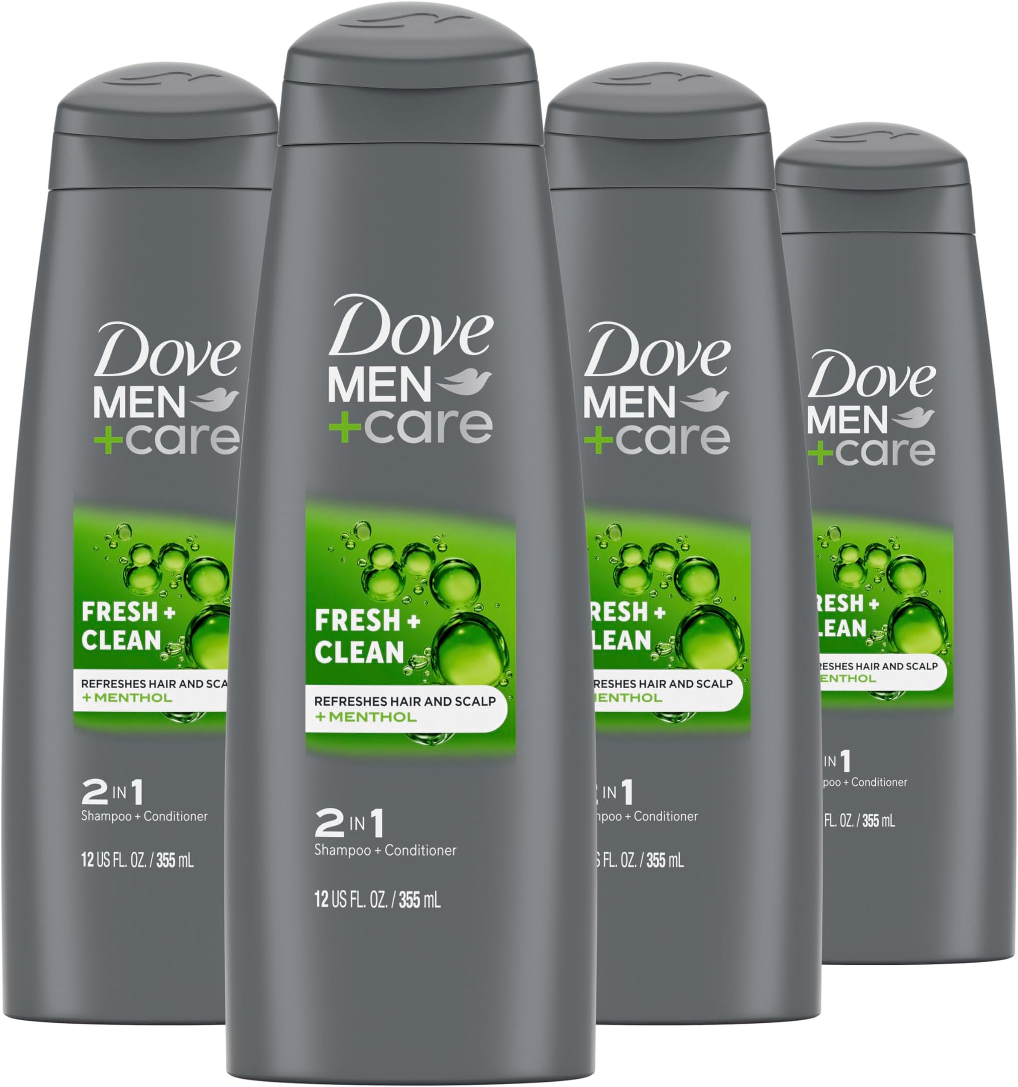 DOVE MEN + CARE Fortifying 2-in-1 Shampoo and Conditioner Fresh and Clean with Caffeine 4 Count For Everyday Care Helps Strengthen and Nourish Hair 12 oz