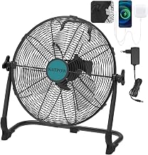 NATPOW Fan Compatible with Makita 18 V, 15 W Fan with Type C and USB, 30 cm Floor Fan, 1.5 m Adapter Included, Silent for Camping, Beach, Fishing, Construction Site, No Battery