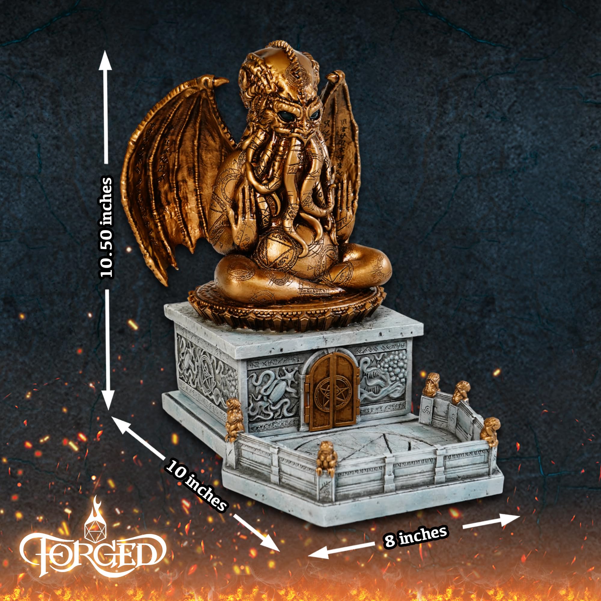Forged Dice Co. Call of Cthulhu Idol - Torre per dadi in resina dipinta a mano e vassoio per rollare i dadi con luci a LED, compatibile con accessori DND e dadi poliedrici, con licenza Chaosium Inc.