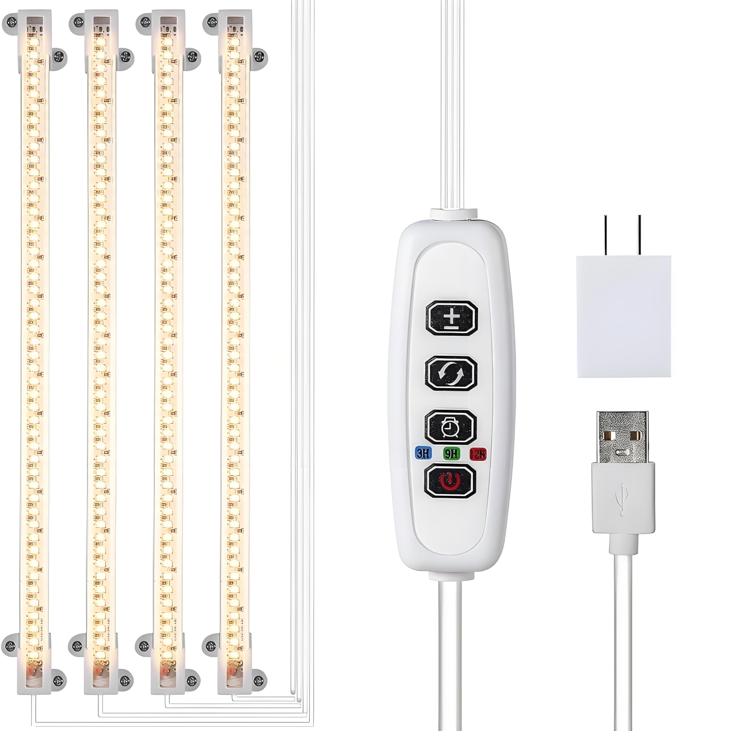 Sunstream White Led Grow Light Strips, 4-Pack With Timer Remote And Usb Power, Dimmable & Multi - Functional For Plant Growing