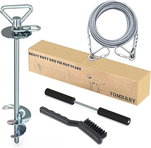 Miniatura 7 de TOMBABY Cable y estaca para perros, con cable resistente de 20 pies, anclaje giratorio de 360° y antienredos, corredor de perro para patio, estaca