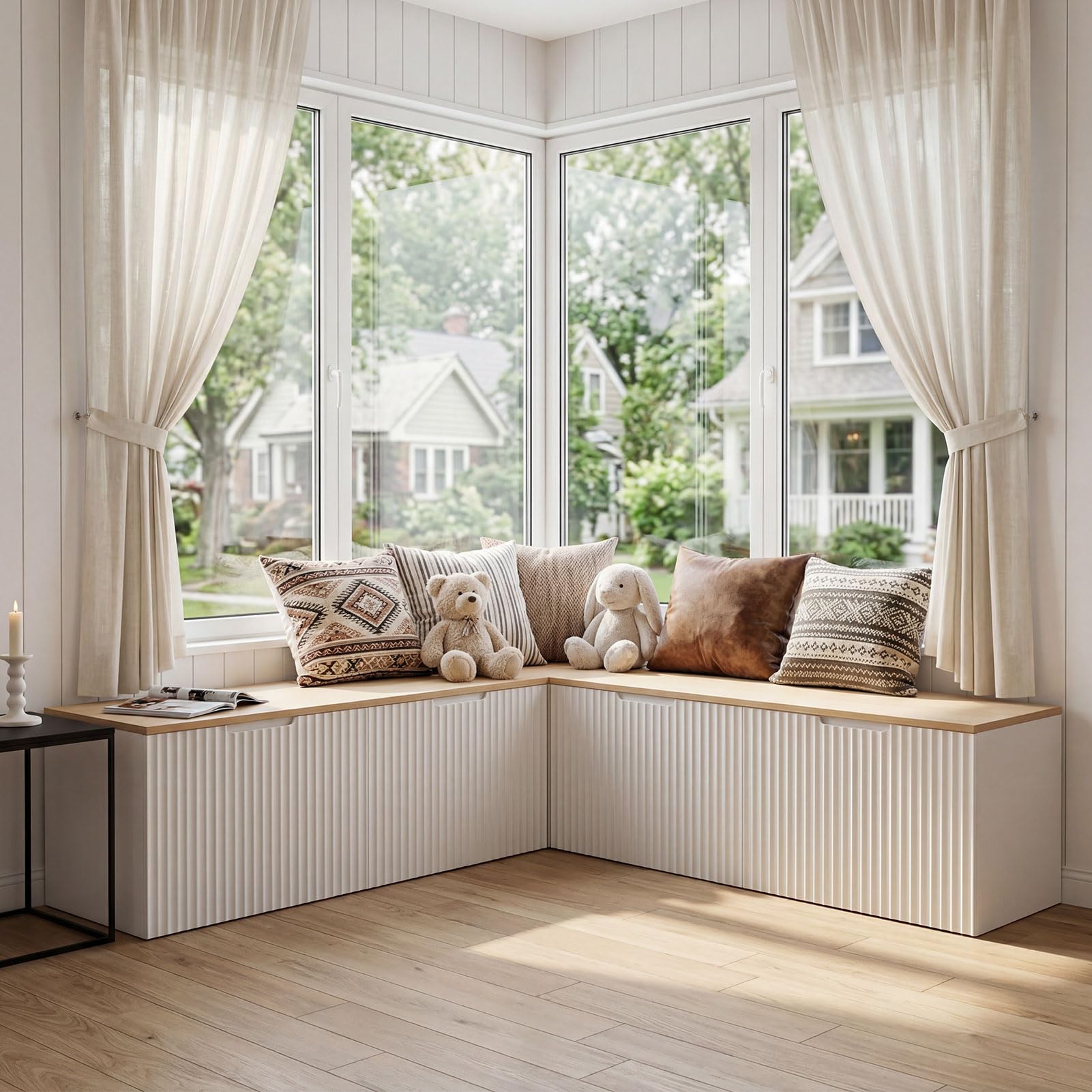ZZW L Shaped Storage Bench, Modular Corner Dining Bench Seating