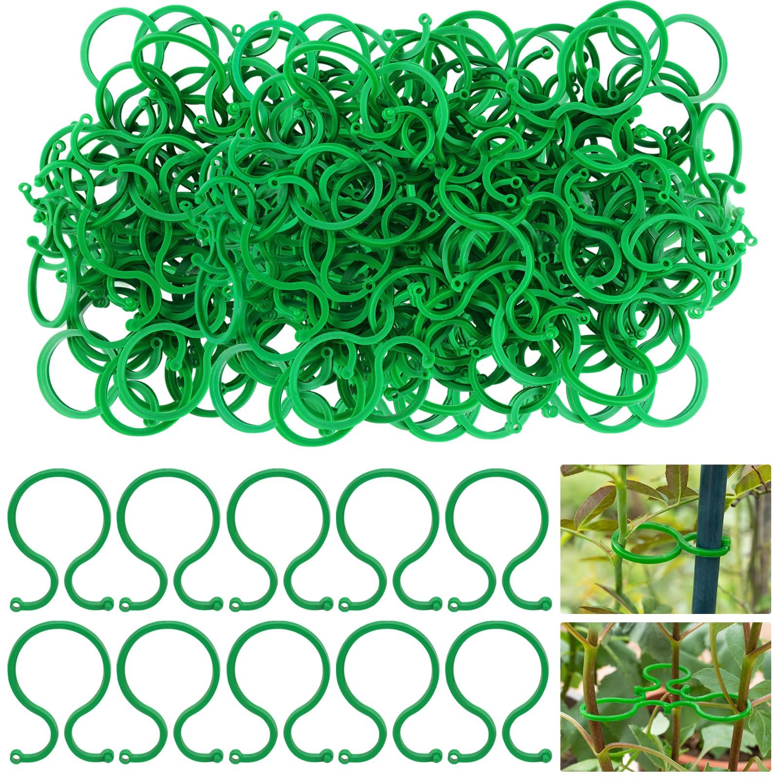 100 Pcs Plant Support Clips - Heavy Duty Garden Clips for Tomatoes, Vines & Climbing Plants - Reusable Green Plastic Plant Ties