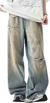 Amazon.com: Men Baggy Jeans Y2k Straight Leg Ripped Jeans