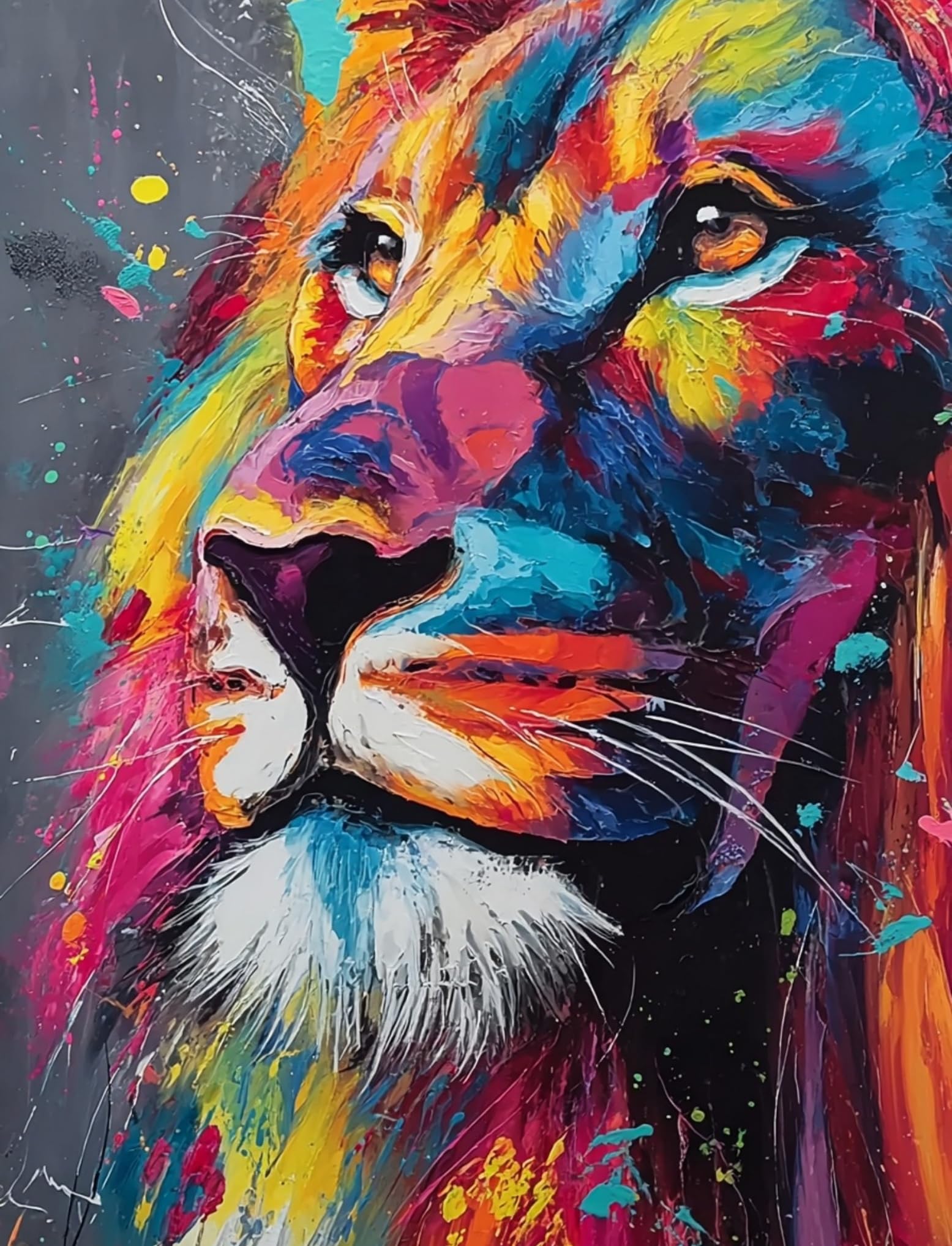 WANGWANGMIAO Paint by Numbers for Adults A Colorful Lion in Profile,Painting by Numbers for Adult Canvas Crafts Kits, DIY Oil Paints for Relax and De-Stress Home Decoration Gift 16x20inch，with Frame