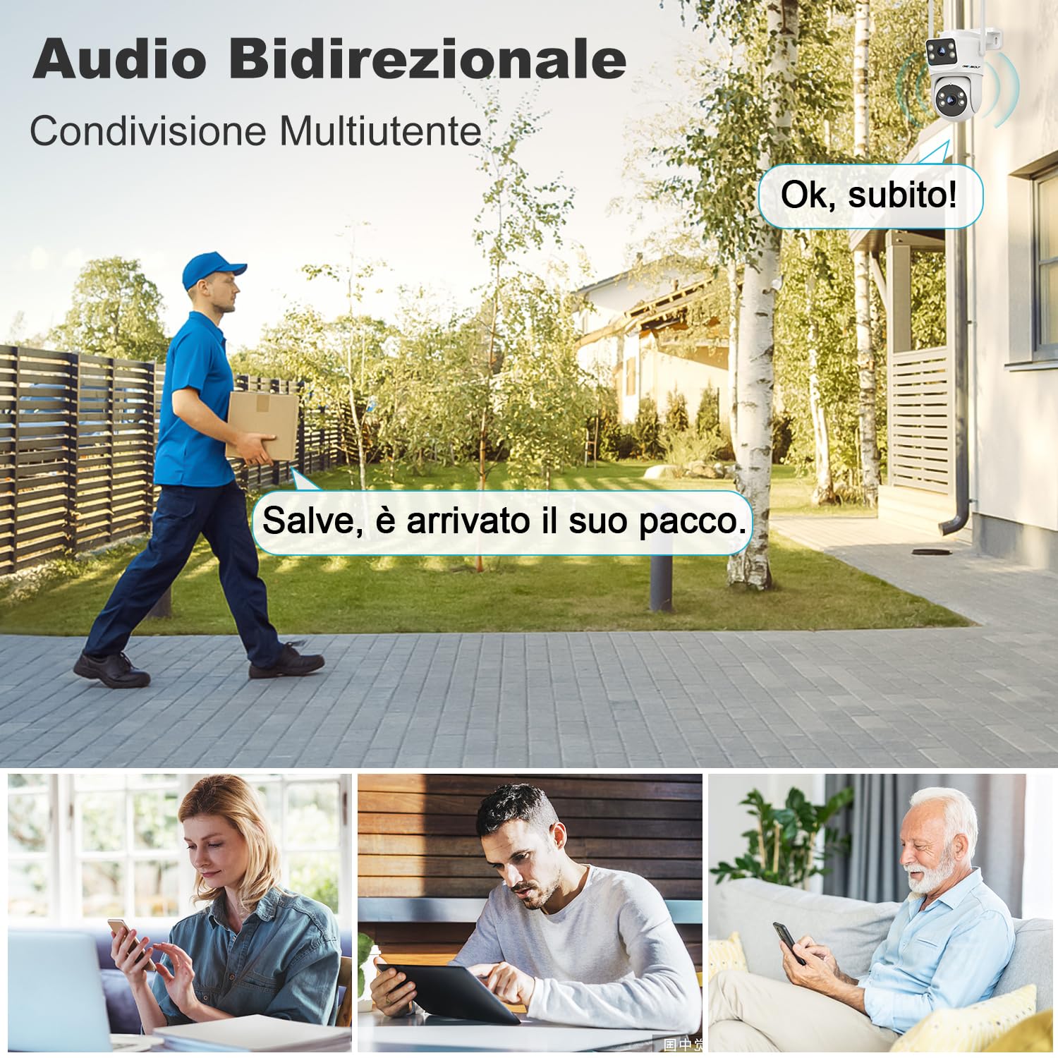 GENBOLT Telecamera WiFi Esterna Doppia Lente PTZ Videocamera Sorveglianza | 2.4/5Ghz, PoE, Registrazione 24/7, Archiviazione Cloud, Visione Notturna Colore, Inseguimento Auto, Rilevamento Umano