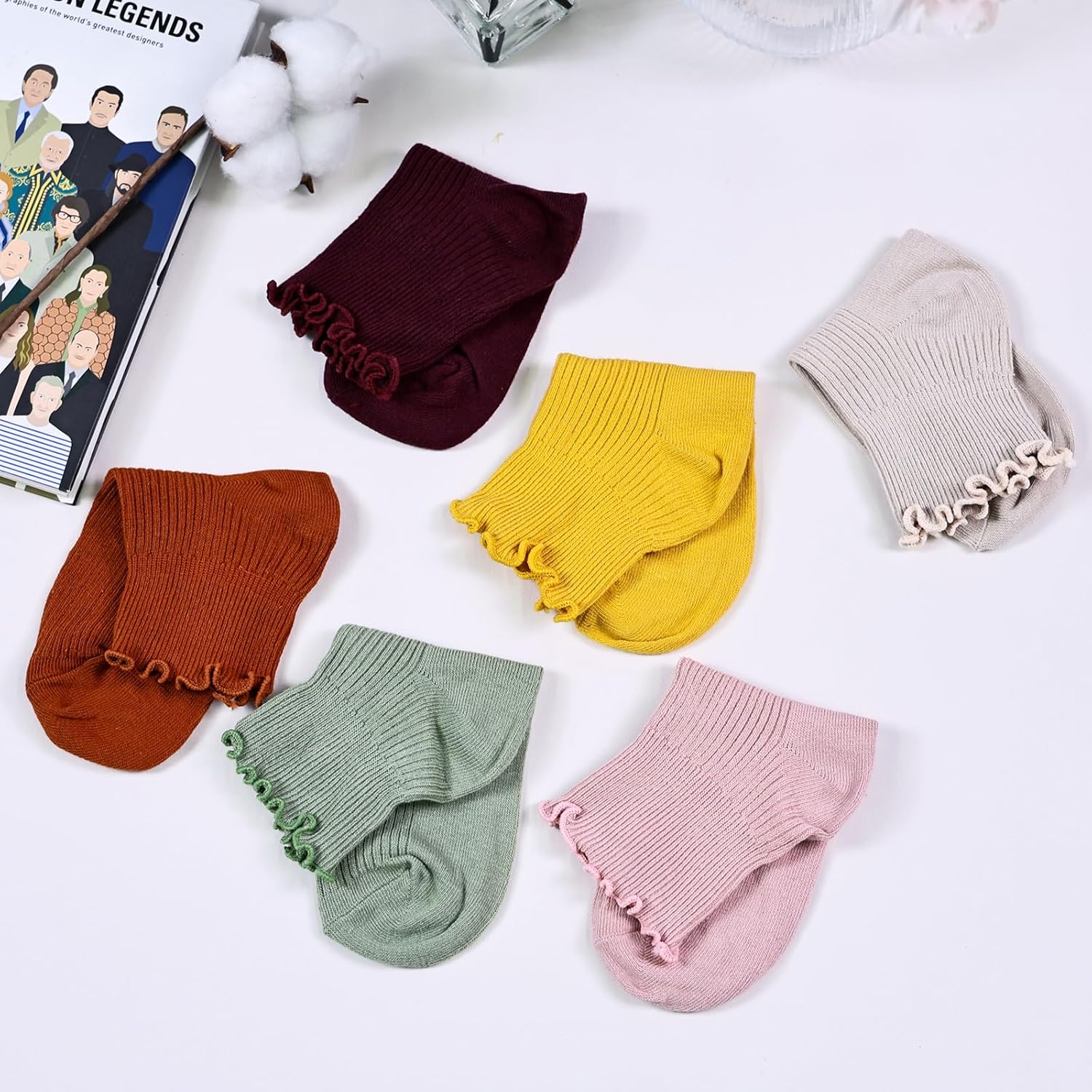 Heran 6 Pairs Cute Ruffle Socks for Women, Woman Color Frilly Ankle Socks, Cotton Lettuce edge Stockings for Girls Students - Image 7
