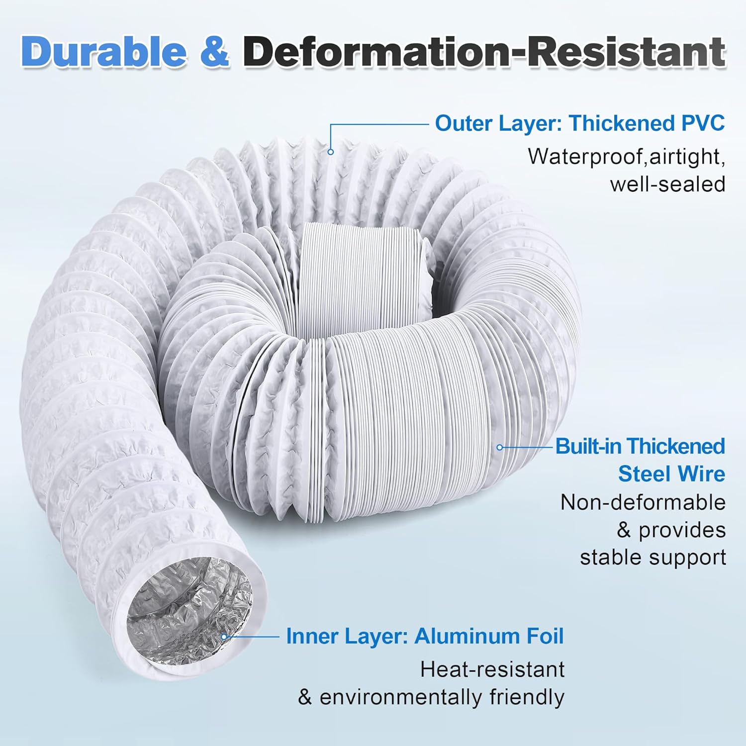 Dreyoo 3 Inch 16 Feet Dryer Vent Hose, 2 Pack Flexible PVC Ventilation Hose Kit, W/ 4 Clamps and 1 Roll of Tape, Insulated Aluminum Air Duct for HVAC Ventilation, Exhaust, Duct Fan Systems, Black