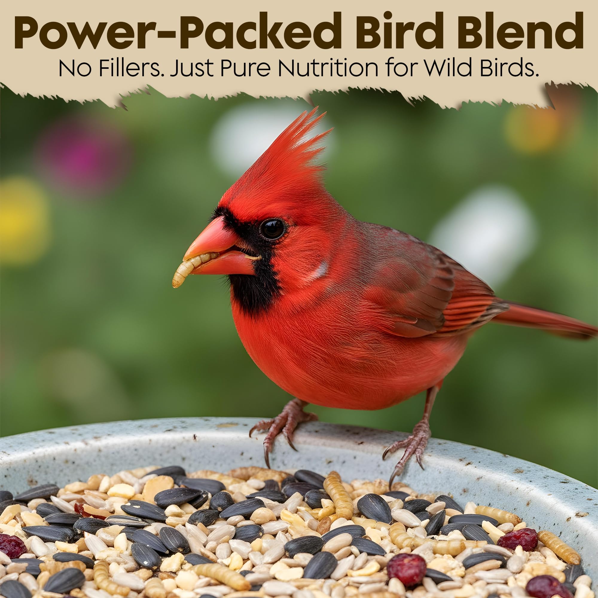 Cardinal - Semillas de pájaros silvestres para pájaros silvestres exteriores, alimento para pájaros cardenales de primera calidad con semillas de girasol, gusanos de harina y cacahuetes, alimento para