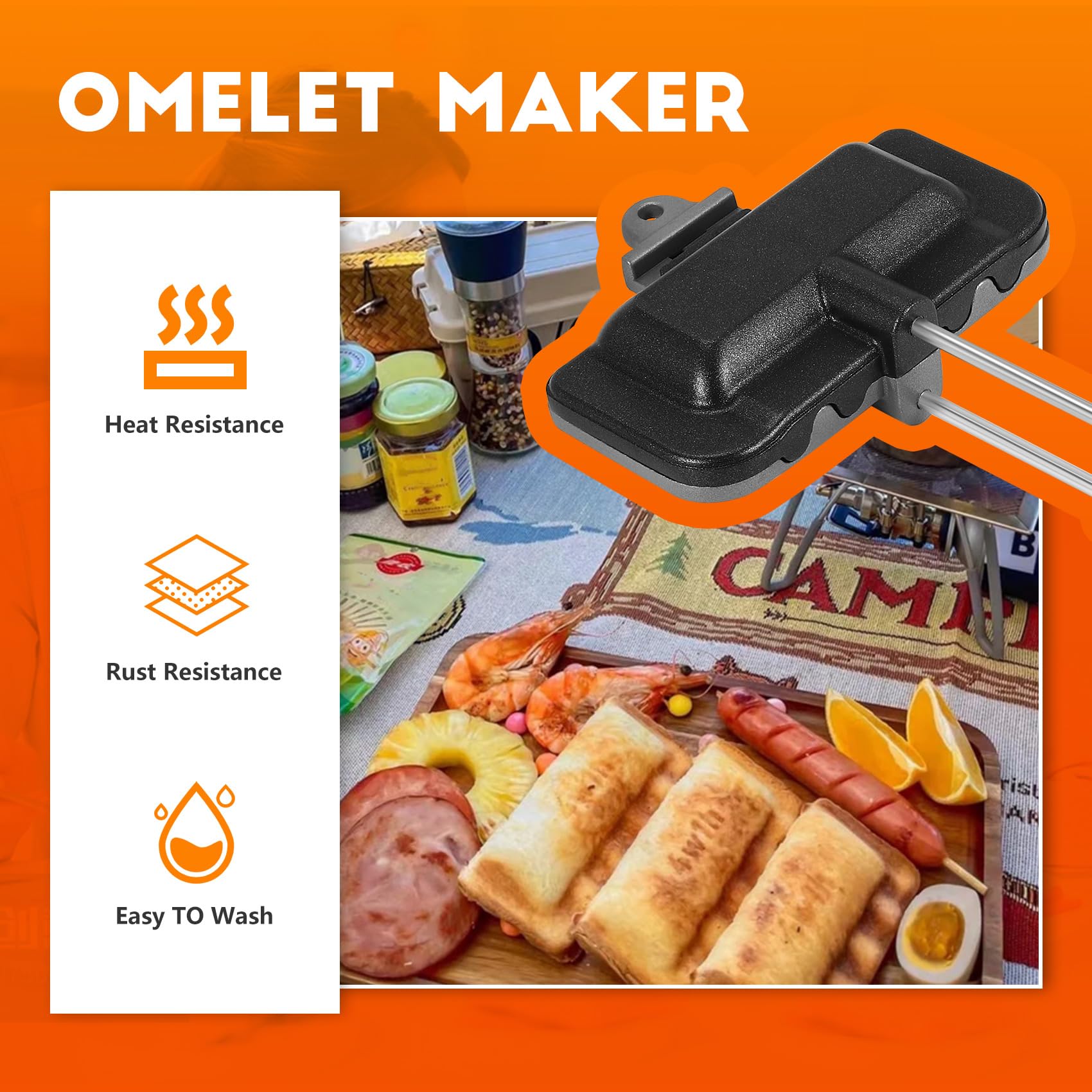 Hot-Dog-Toaster, Doppelseitige Sandwich-Backform, Camping-Bratpfanne, Käsebereiter, Sandwichmaker, Flip-Pfanne