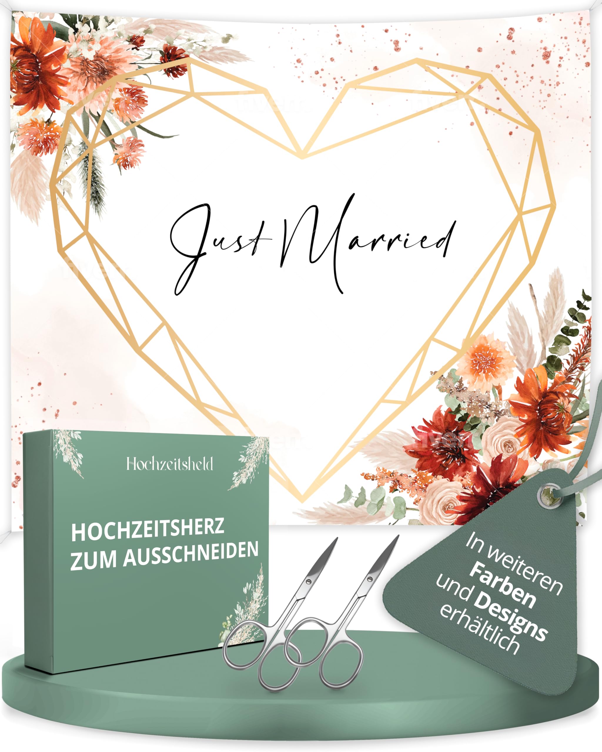 HOCHZEITSHELD Hochzeitsherz zum Ausschneiden (inkl 2 Scheren) - Hochzeitslaken Herz als schöne Hochzeitsdeko & beliebtes Hochzeitsspiele für das Brautpaar - Bettlaken Hochzeit für Standesamt Deko