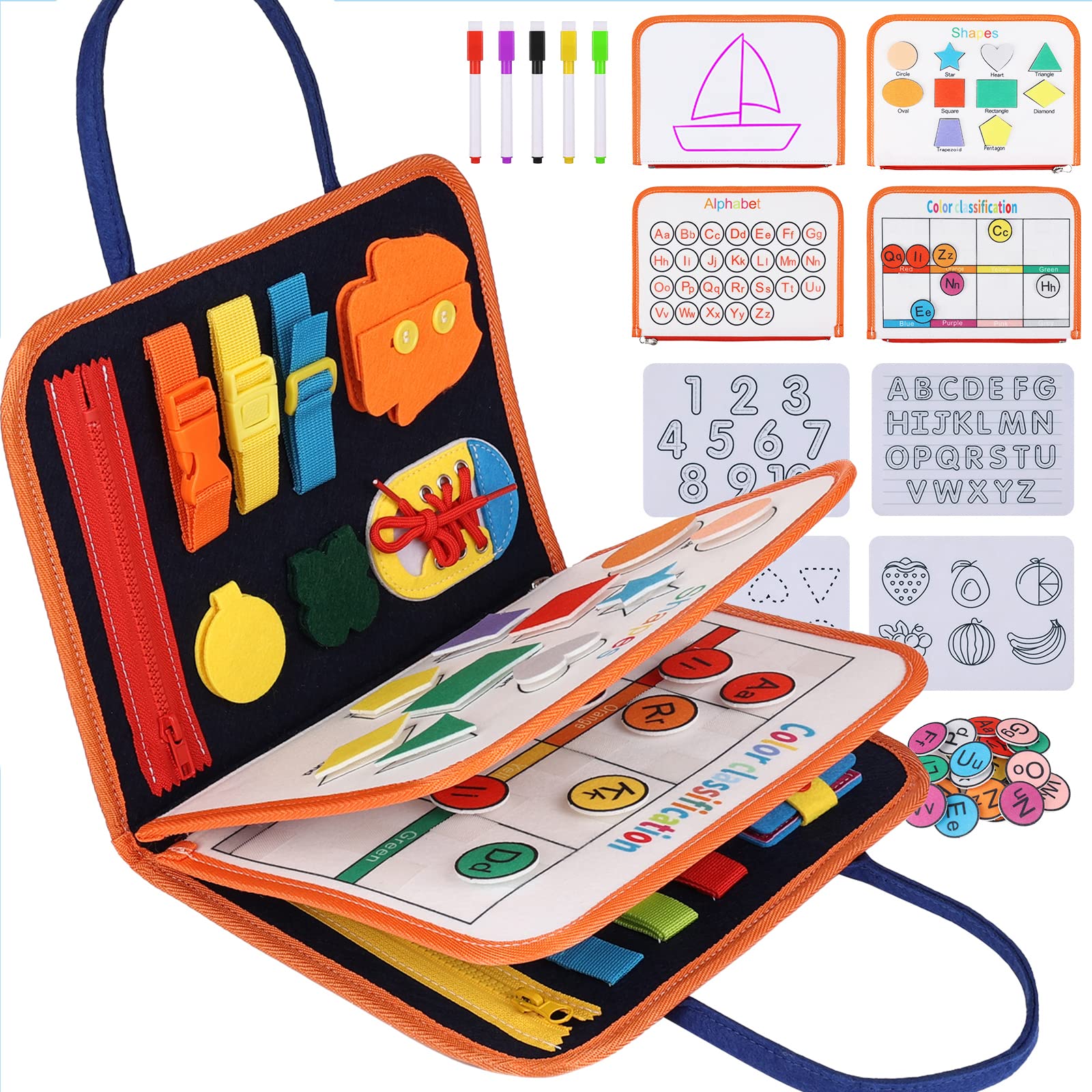 Nabance Busy Board for Toddlers Travel Toys, Montessori Activities Board for Preschool Toddlers Educational Develop Fine Motor Skills, Sensory Toys