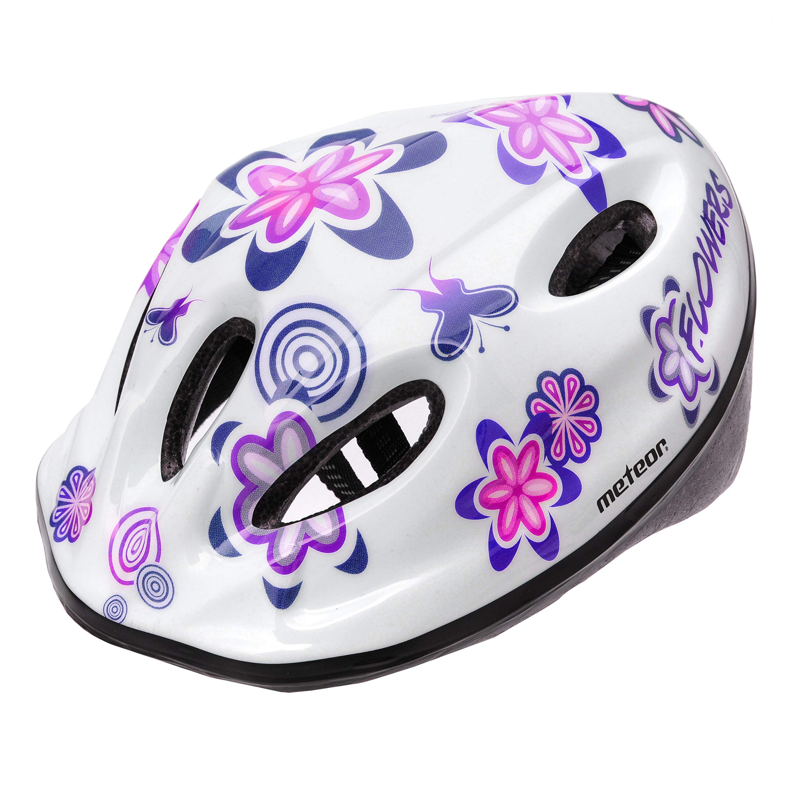 Meteor Kids Bike Helmet Pink Flower S 48-52 cm, Toddler & Child Cycling Helmet, Lightweight Adjustable Scooter & Skate Helmet with Airflow Vents, Washable Padding, Safety Head Protection