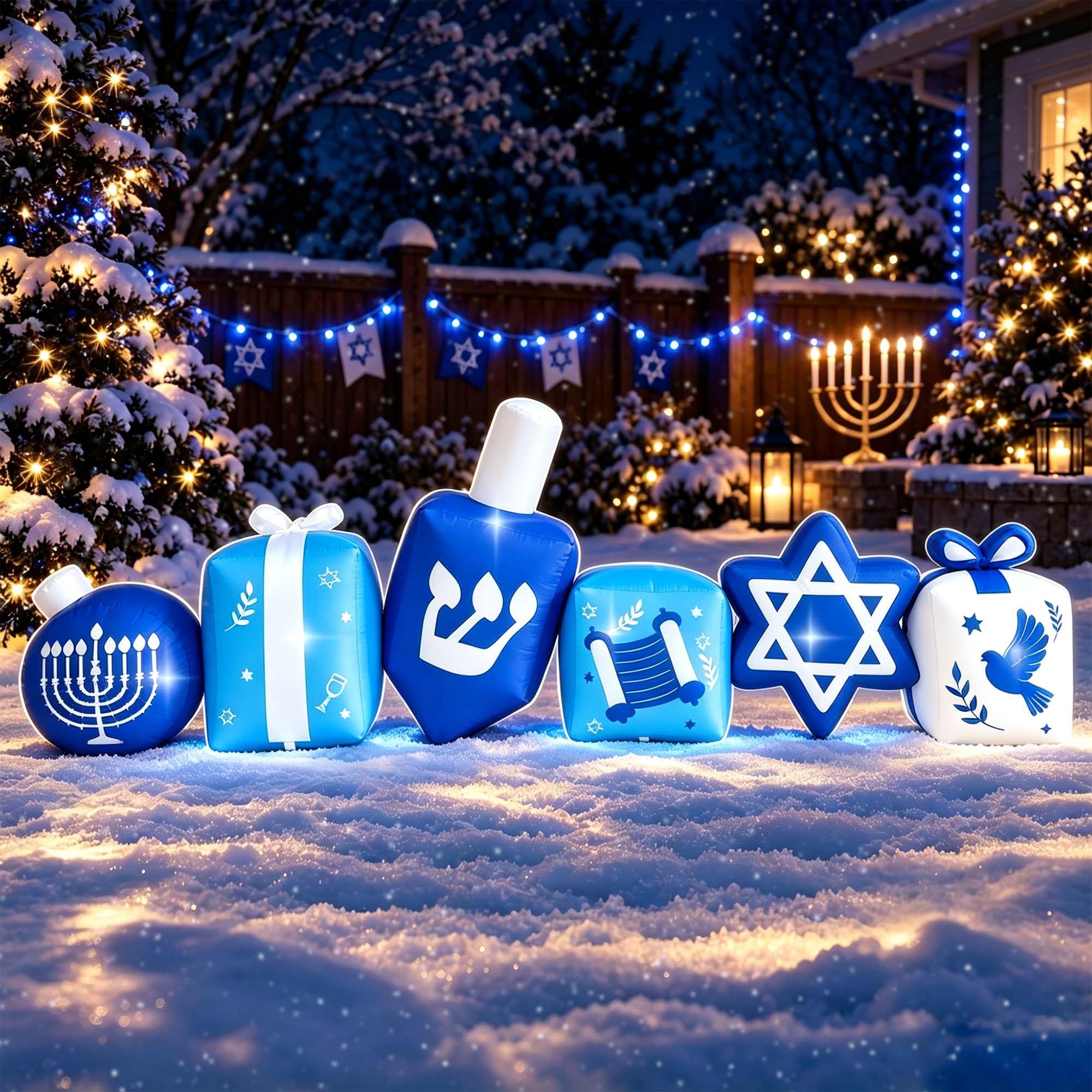 SEASONBLOW 8 Ft Hanukkah Inflatable Gift Boxes Decorations, LED Lighted Blow Up Dreidel Chanukah Decor for Home Garden Lawn Yard Outdoor Indoo