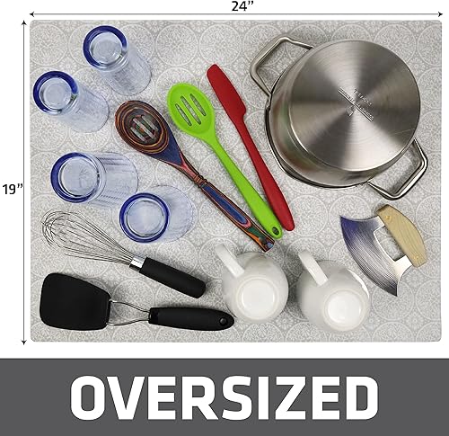 Miniatura 5 de Drymate Tapete para secar platos XL, de gran tamaño (19 x 24 pulgadas), perfil bajo, súper absorbente, tela de secado rápido, impermeable y