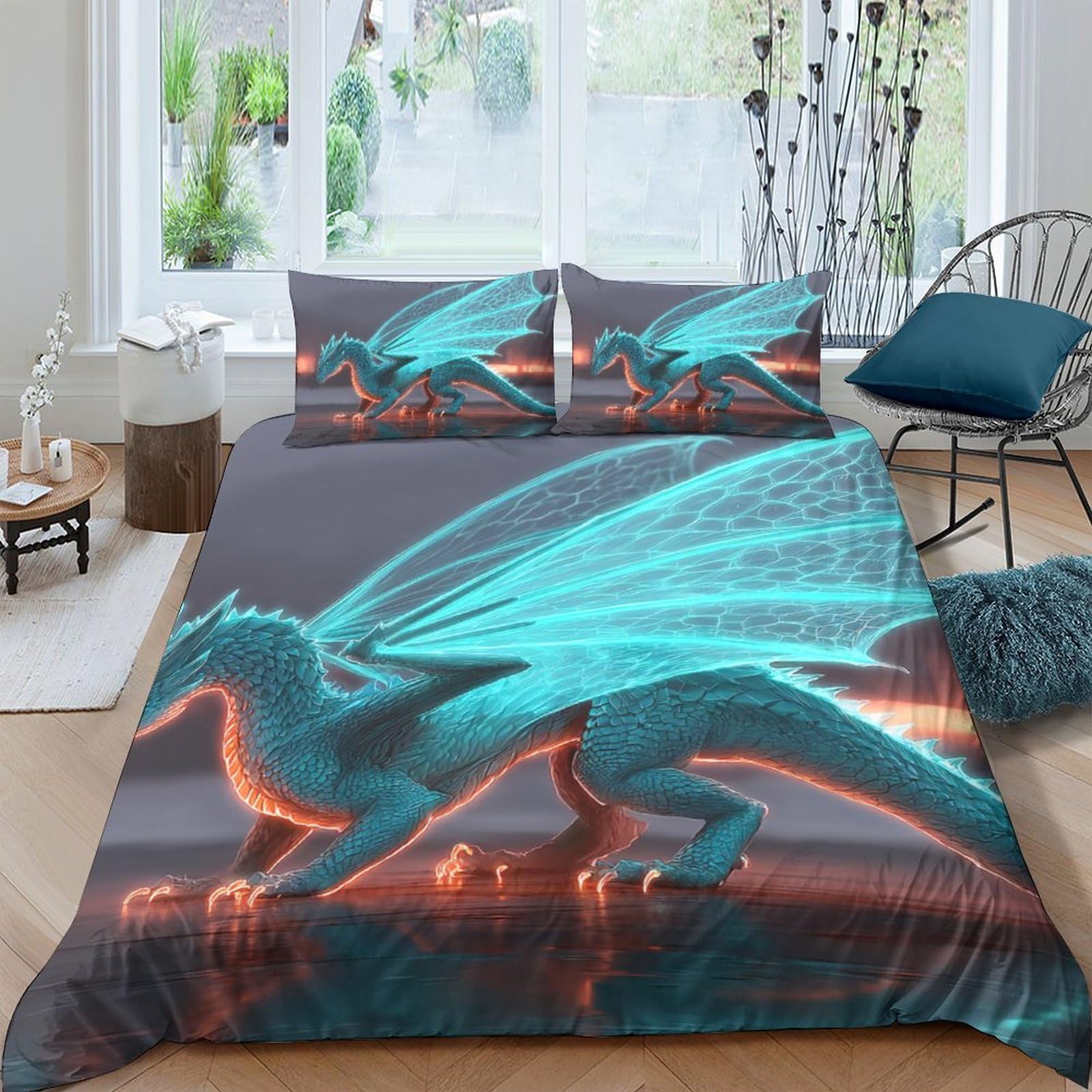 Ctjqhvkz Style-4 3D Printed Blue Dragon Fitted Sheet Microfiber Soft Bed Cover For Bedroom Dorm Fantasy Decor Mattress Protection Single（135X200cm）