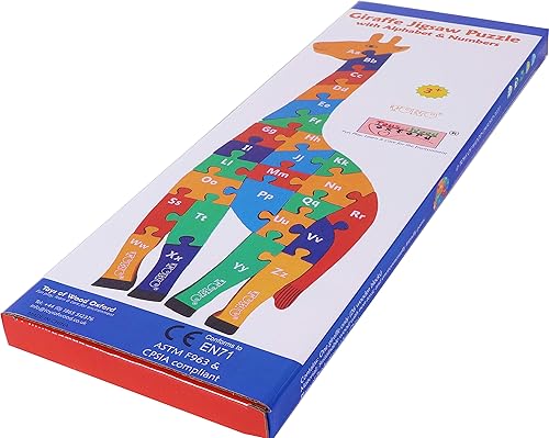 Miniatura 7 de TOWO - Rompecabezas de madera con bloques de alfabeto y números de jirafa de 16.1 in, tamaño grande, 2 en 1, rompecabezas de números ABC,