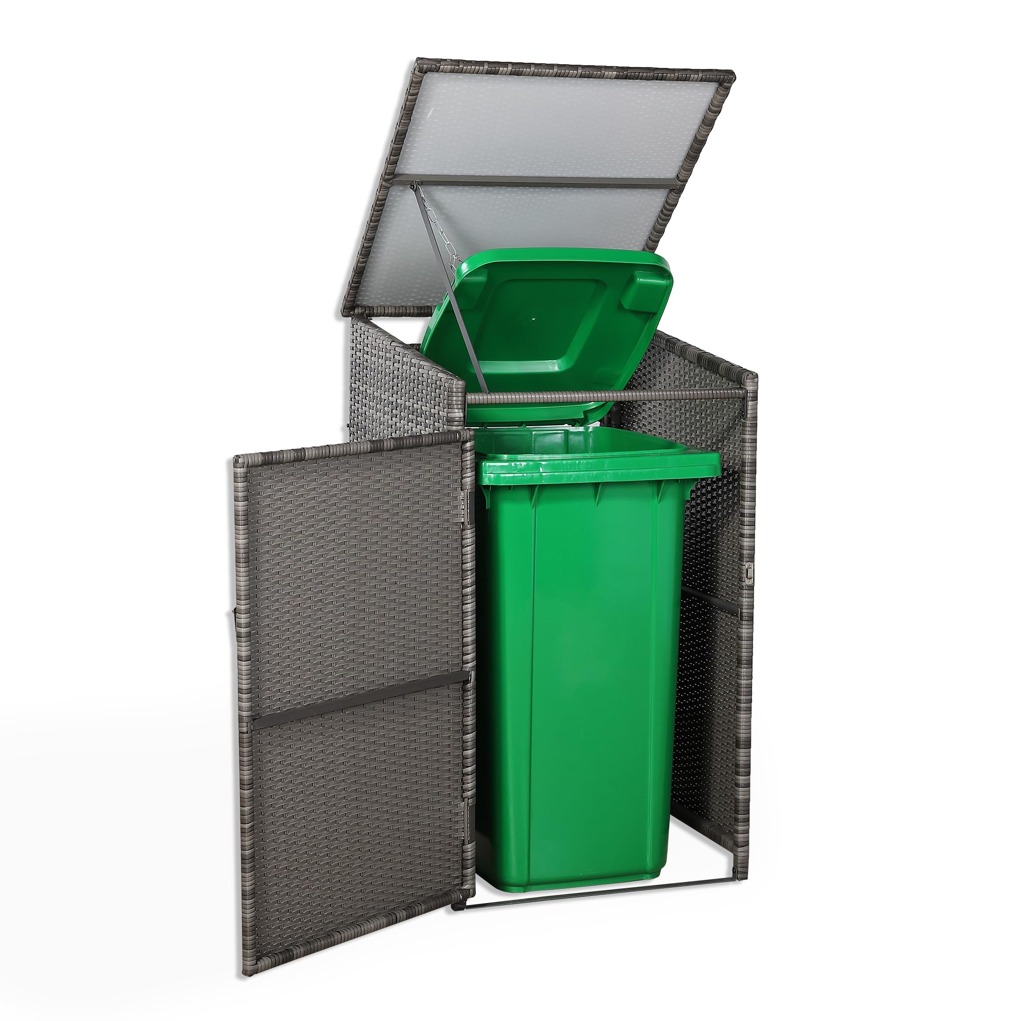 Club Rattan Wheelie Bin Shed Rattan, Wheelie Bin Storage, Garbage Cover Trash Storage Shed, Hide Dustbin Bin Garden, (Grey, 129x76x84 - for 1 Bin)