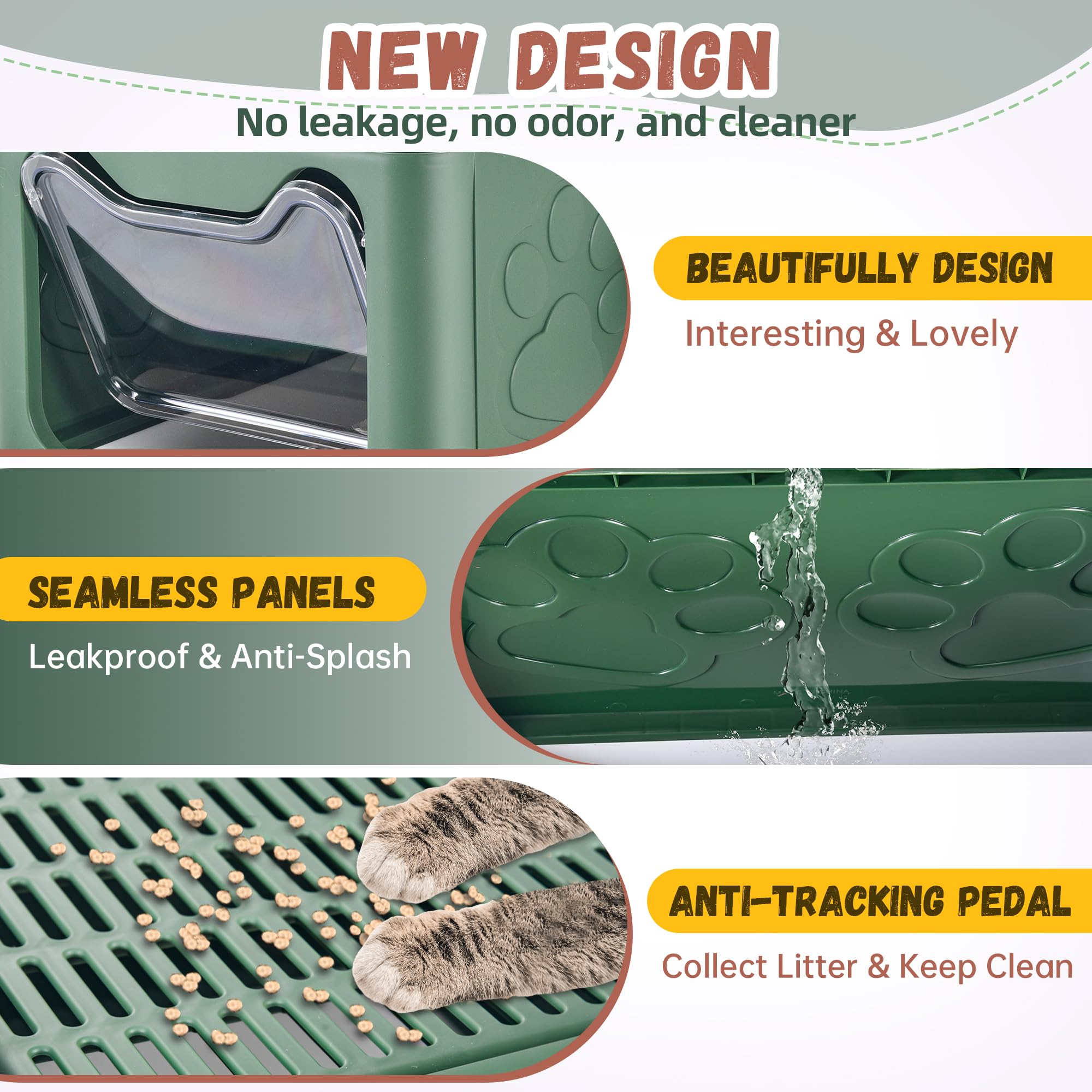 Caja de arena para gatos cerrada con tapa, orinal plegable, tipo cajón, caja de arena extra grande con alfombrilla, libre de gatitos dentro y fuera/unidireccional, control de olores, antisalpicaduras