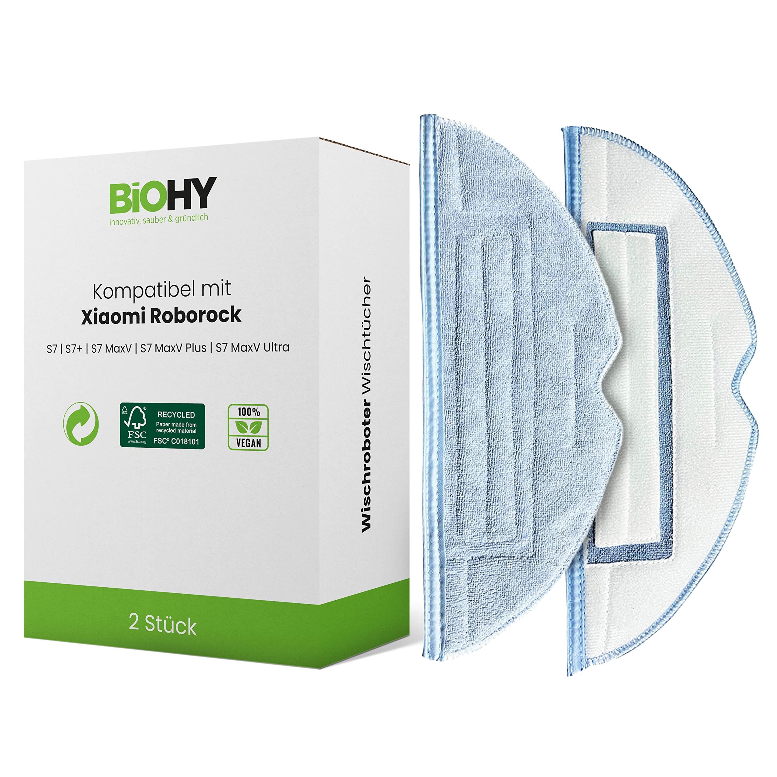 BiOHY Wischtücher Set (2er-Set) | kompatibel mit Roborock S8, S7, S7 +, MaxV Ultra, S7 Pro Ultra | Wischroboter Ersatz Zubehör für Roborock Wischtücher | Bodenwischer passend zum Original