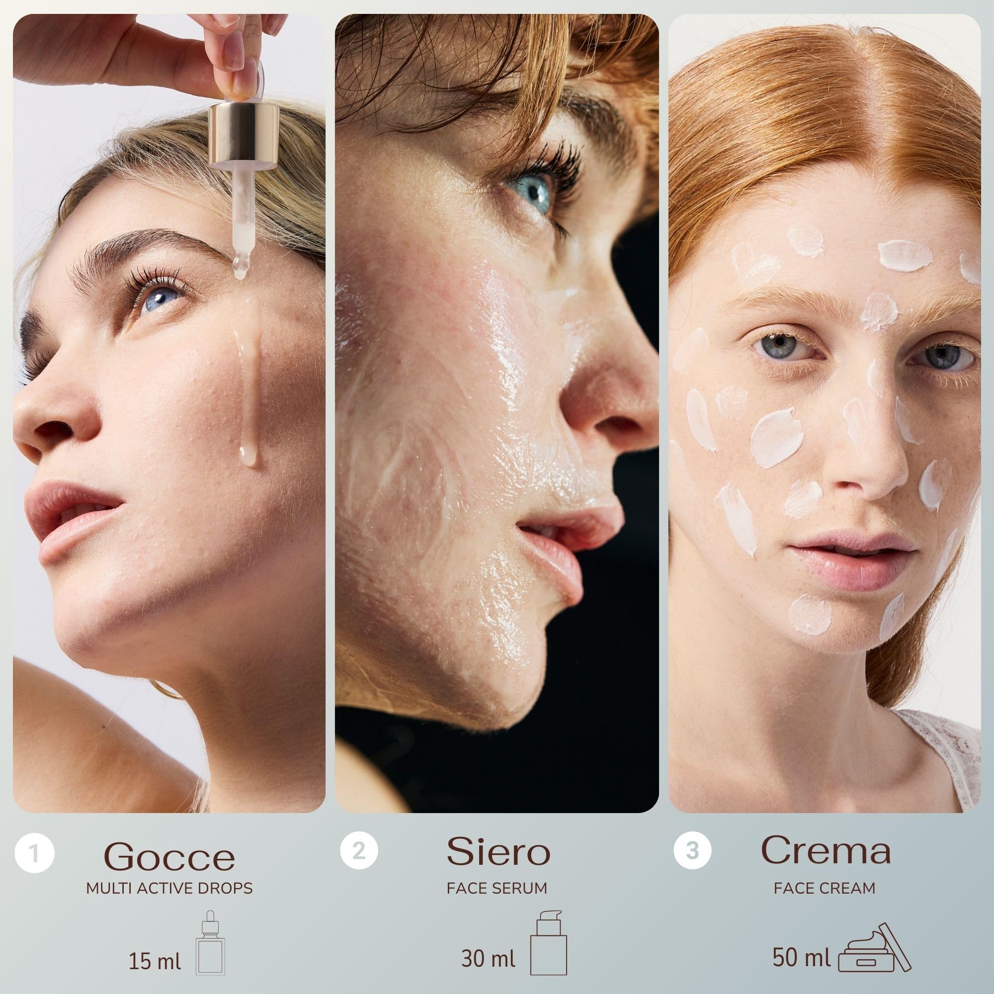 Demetra Gesichtspflege Set 3 in 1 – Gesichtscreme 85%, Gesichtsserum 90% und Multiaktive Tropfen 98% mit Schneckenschleim – Hyaluronsäure & Vitamine A-E-F-C – Anti-Aging Hautpflege