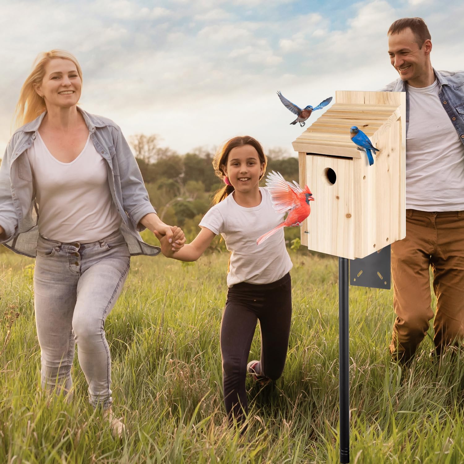 85 Inch Bird Feeder Pole, Heavy Duty Bird House Pole Mount Kit with 5-Prong Base, Feeding Station for Wild Birds Watching, Adjustable Feeder Pole for Outdoor, Yard, Garden(Birdhouse Not Include)