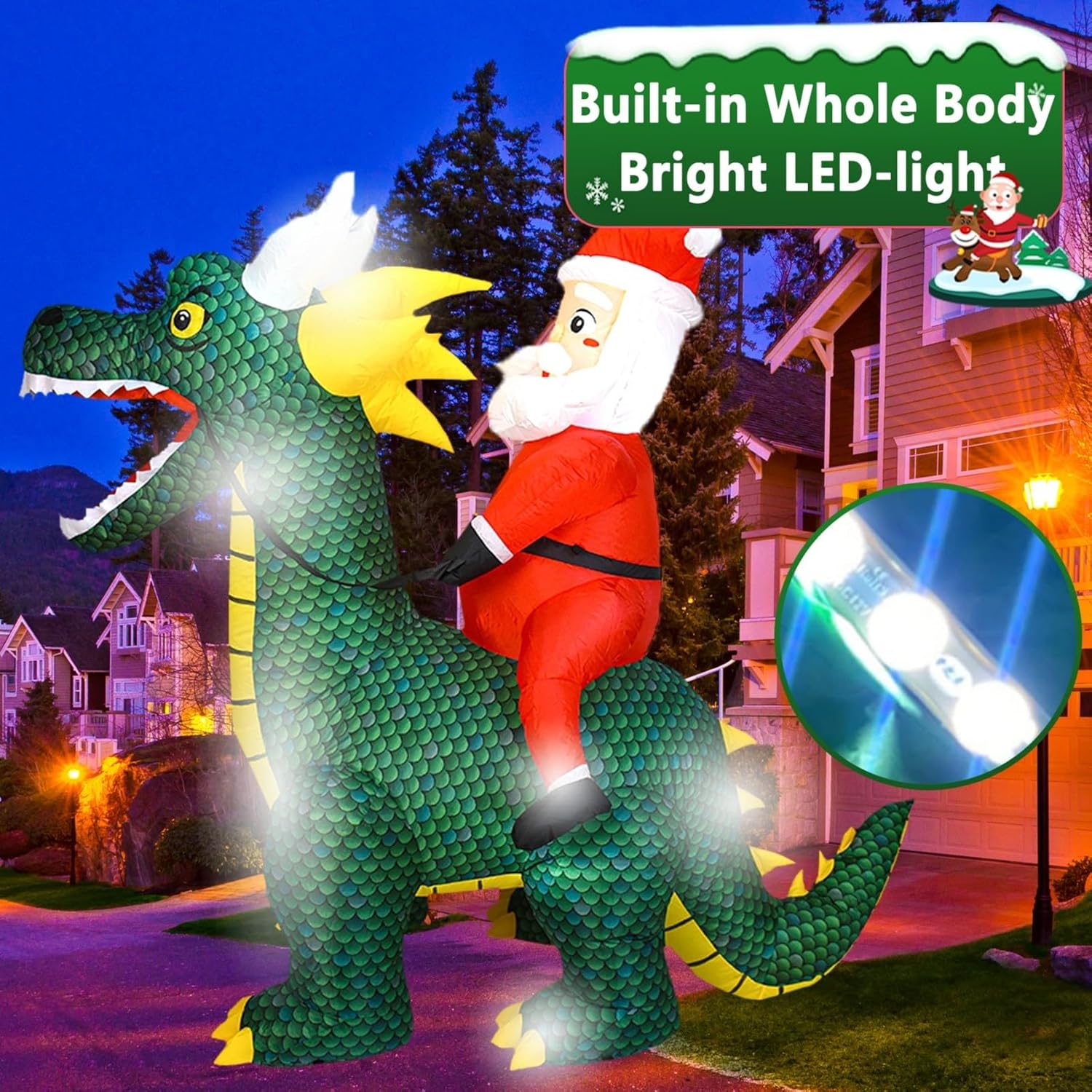 6 FT Christmas Inflatables Outdoor Decoration with LED Lights, Santa Claus Ride on Dinosaur Inflatable Christmas Blow Up Yard Decorations for Patio Lawn Garden Xmas Party Indoor Decor